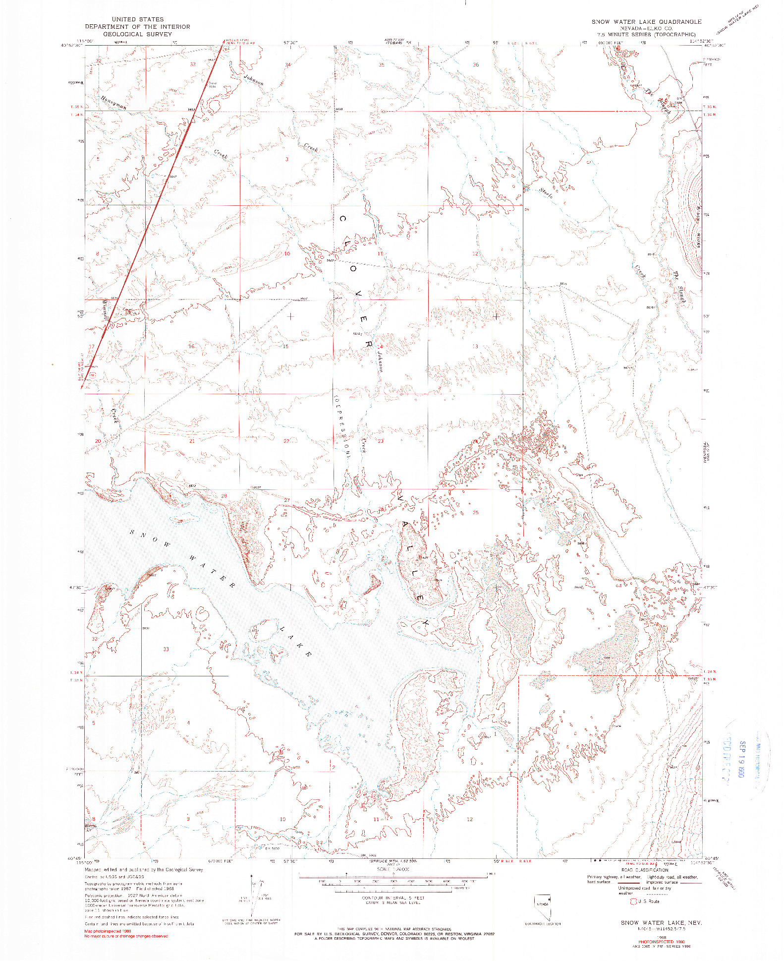 USGS 1:24000-SCALE QUADRANGLE FOR SNOW WATER LAKE, NV 1968