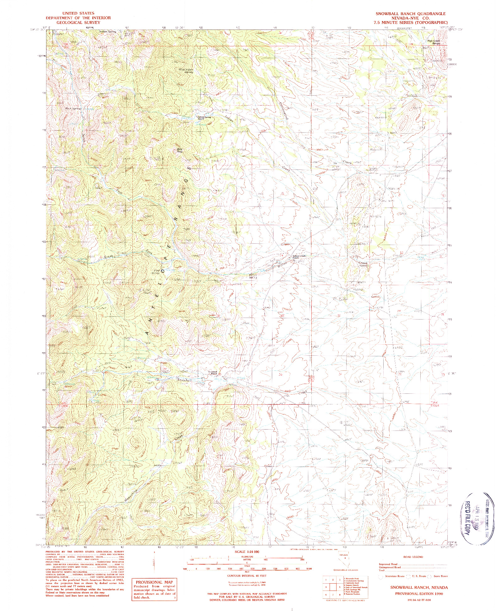USGS 1:24000-SCALE QUADRANGLE FOR SNOWBALL RANCH, NV 1990