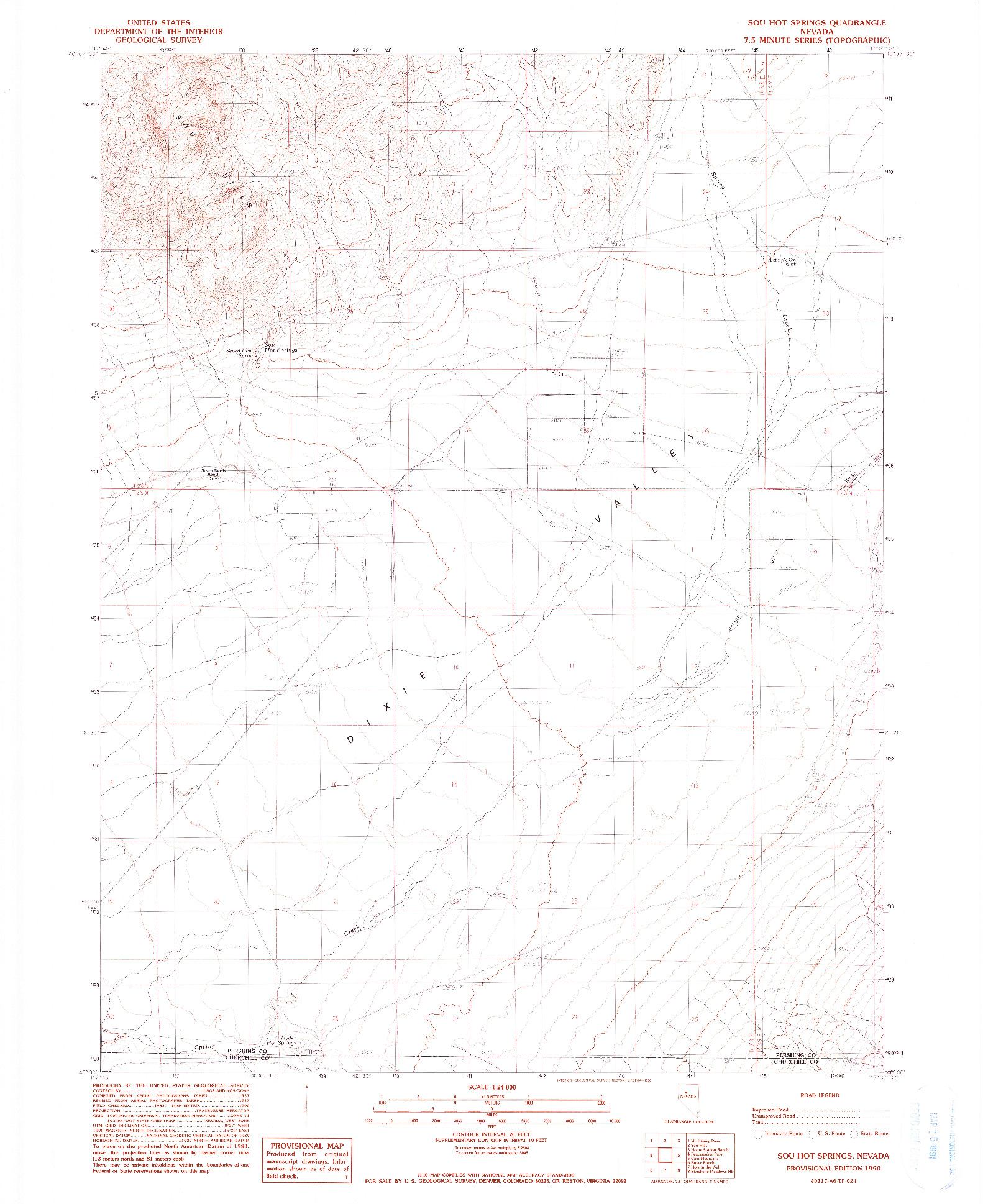 USGS 1:24000-SCALE QUADRANGLE FOR SOU HOT SPRINGS, NV 1990
