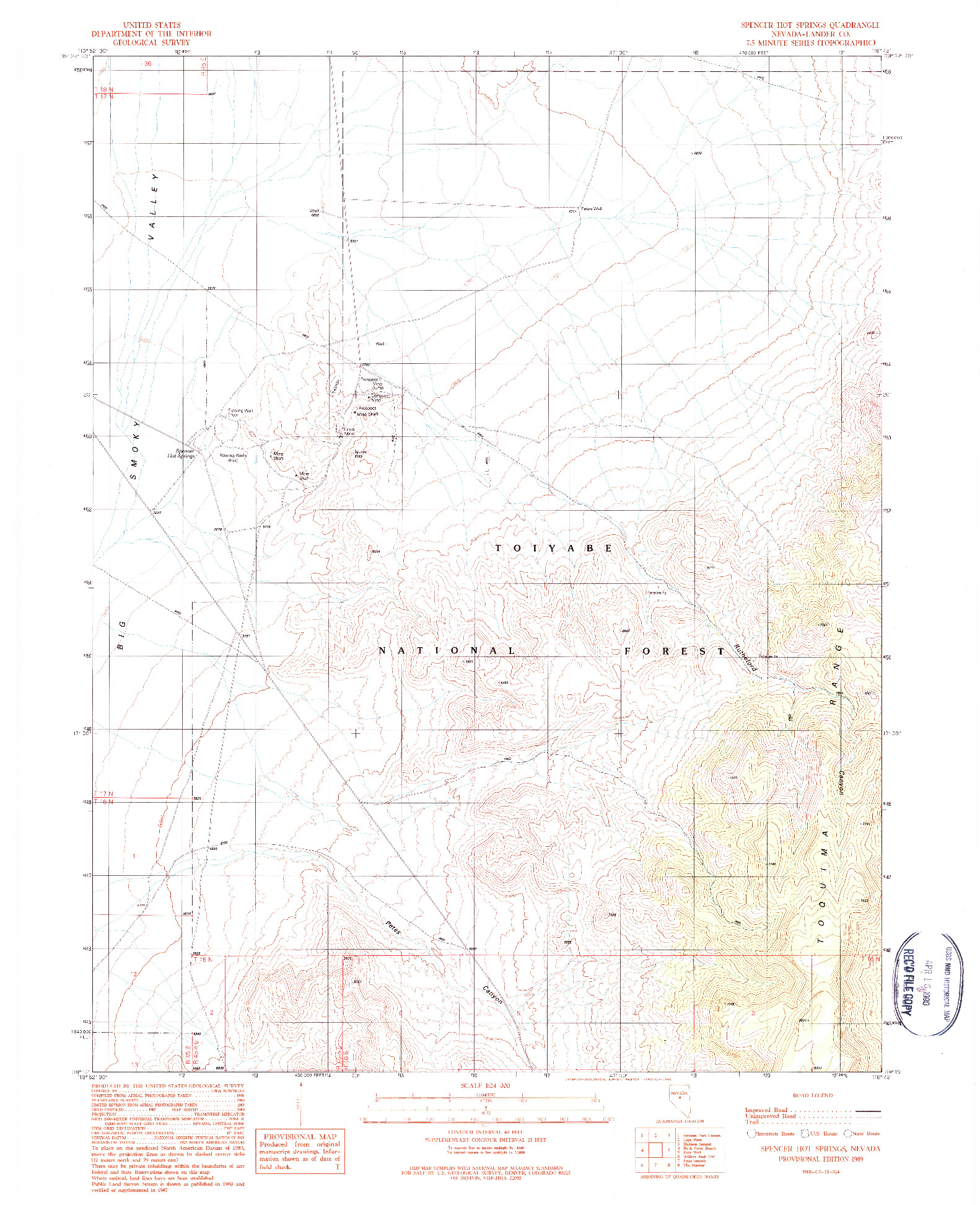 USGS 1:24000-SCALE QUADRANGLE FOR SPENCER HOT SPRINGS, NV 1989