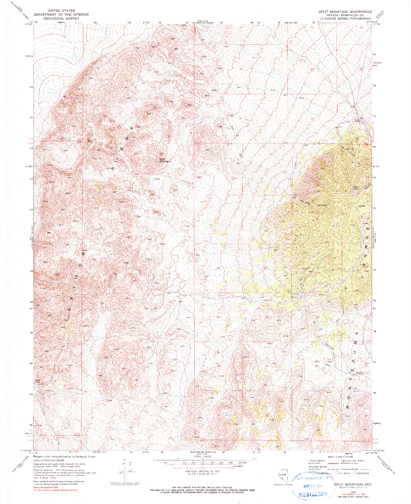 USGS 1:24000-SCALE QUADRANGLE FOR SPLIT MOUNTAIN, NV 1970