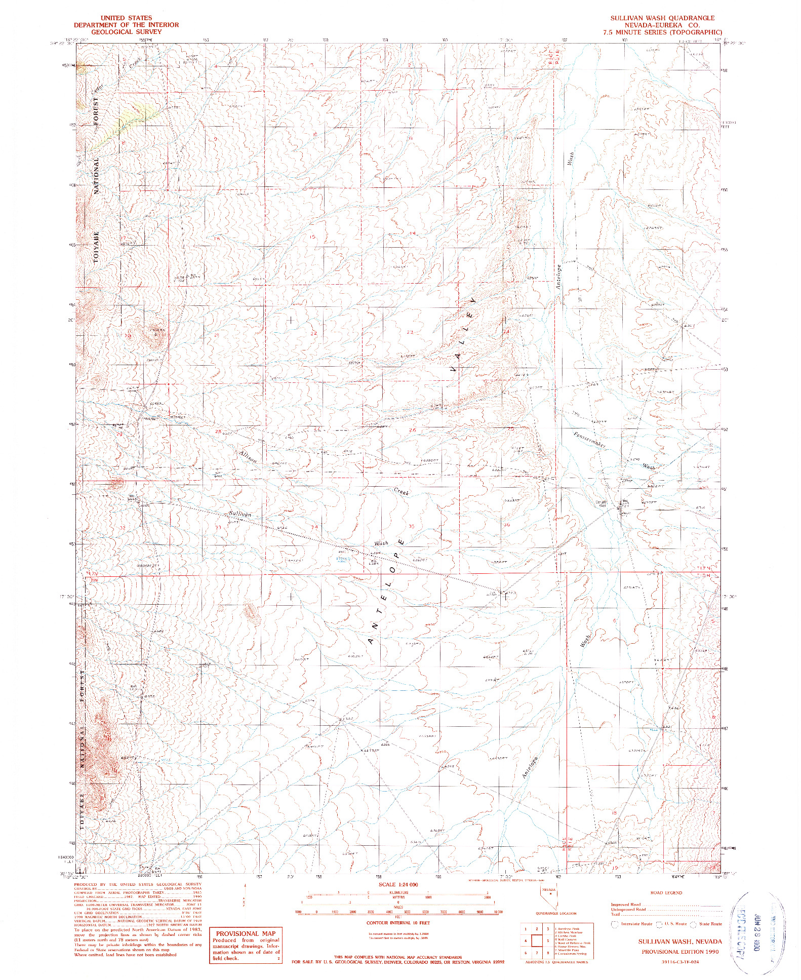 USGS 1:24000-SCALE QUADRANGLE FOR SULLIVAN WASH, NV 1990