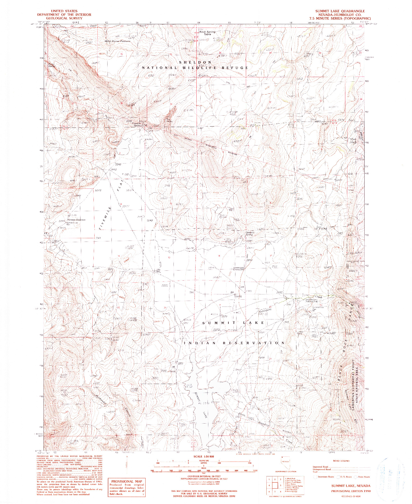 USGS 1:24000-SCALE QUADRANGLE FOR SUMMIT LAKE, NV 1990