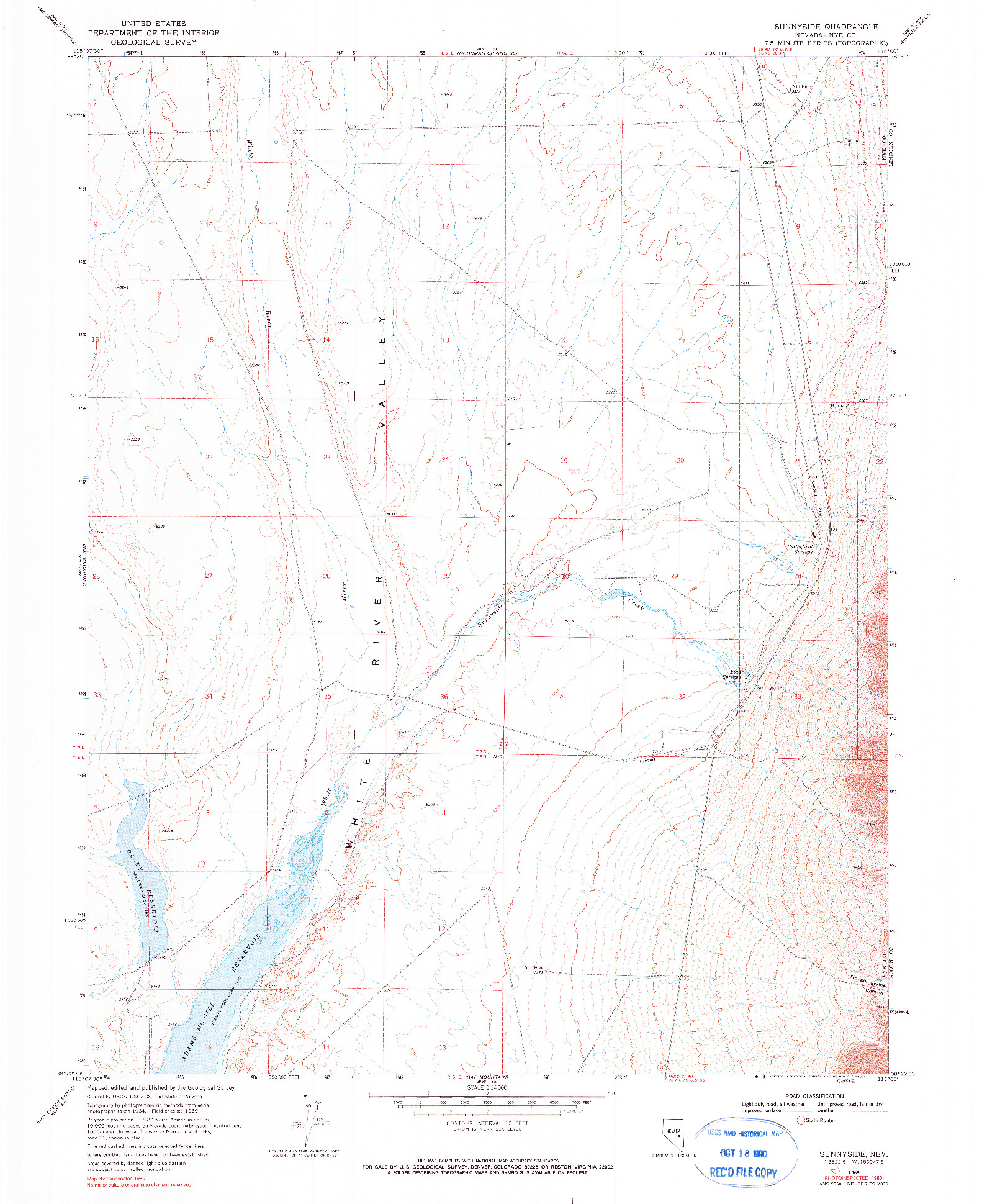 USGS 1:24000-SCALE QUADRANGLE FOR SUNNYSIDE, NV 1969