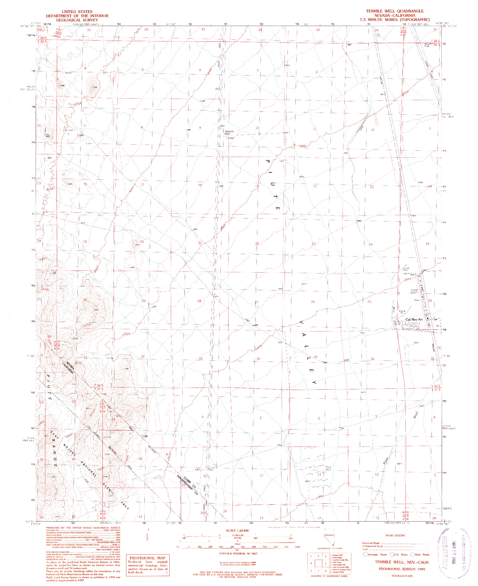 USGS 1:24000-SCALE QUADRANGLE FOR TENMILE WELL, NV 1989