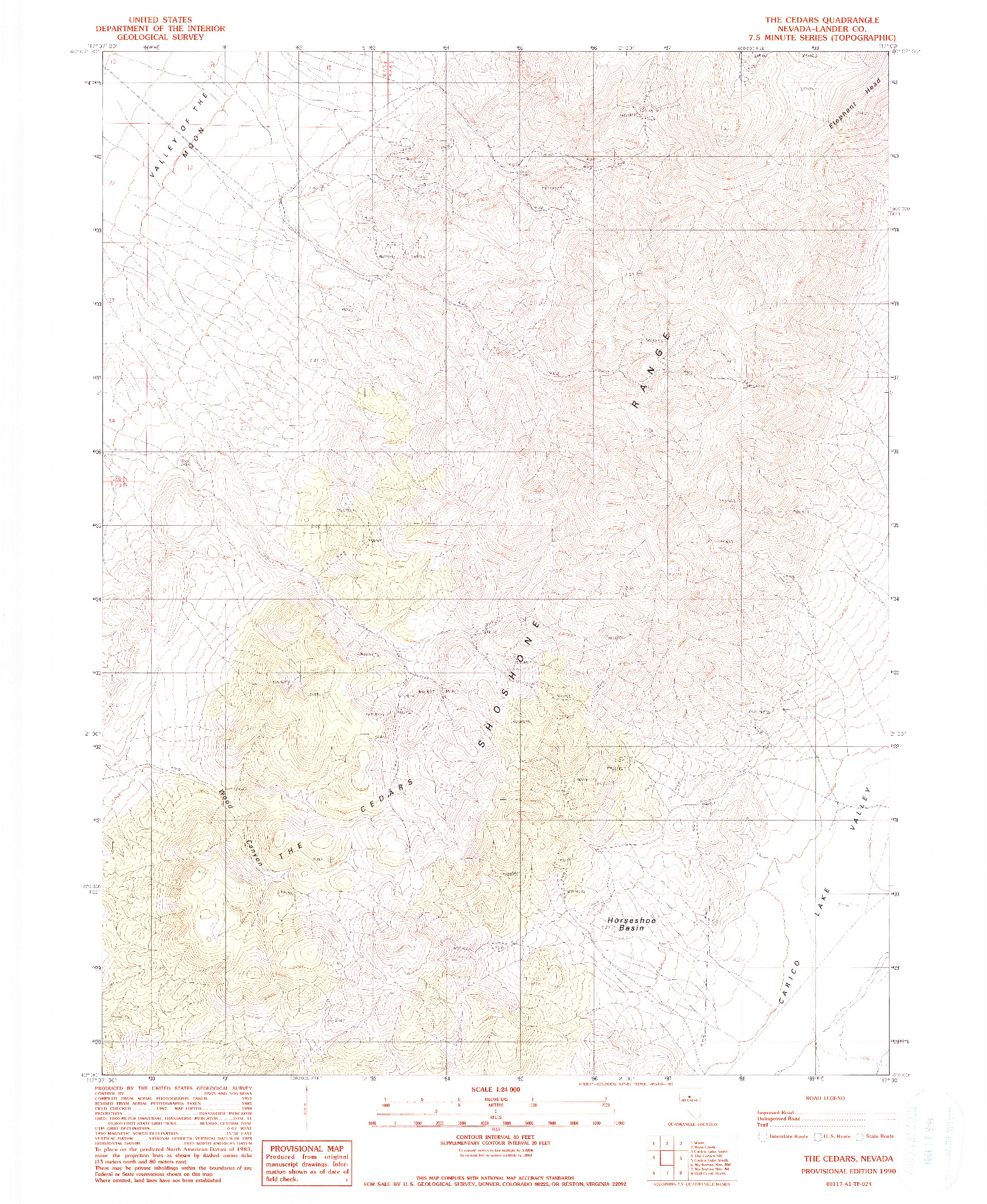 USGS 1:24000-SCALE QUADRANGLE FOR THE CEDARS, NV 1990