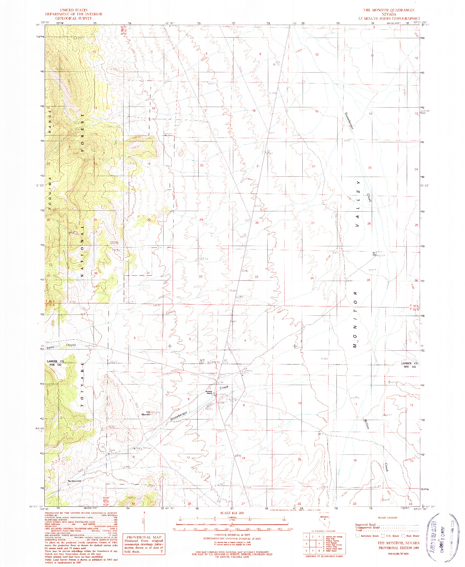 USGS 1:24000-SCALE QUADRANGLE FOR THE MONITOR, NV 1989