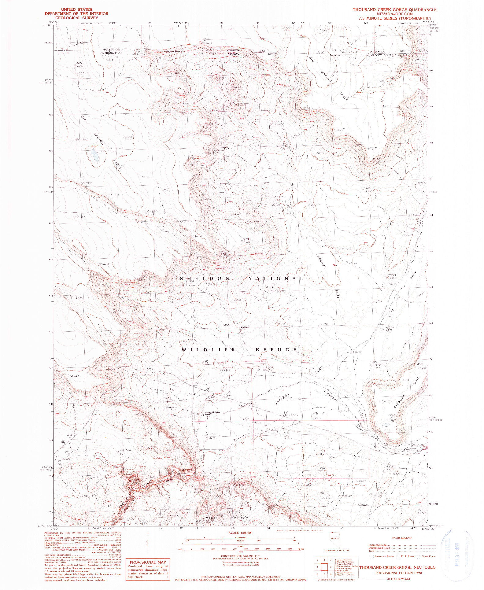 USGS 1:24000-SCALE QUADRANGLE FOR THOUSAND CREEK GORGE, NV 1990