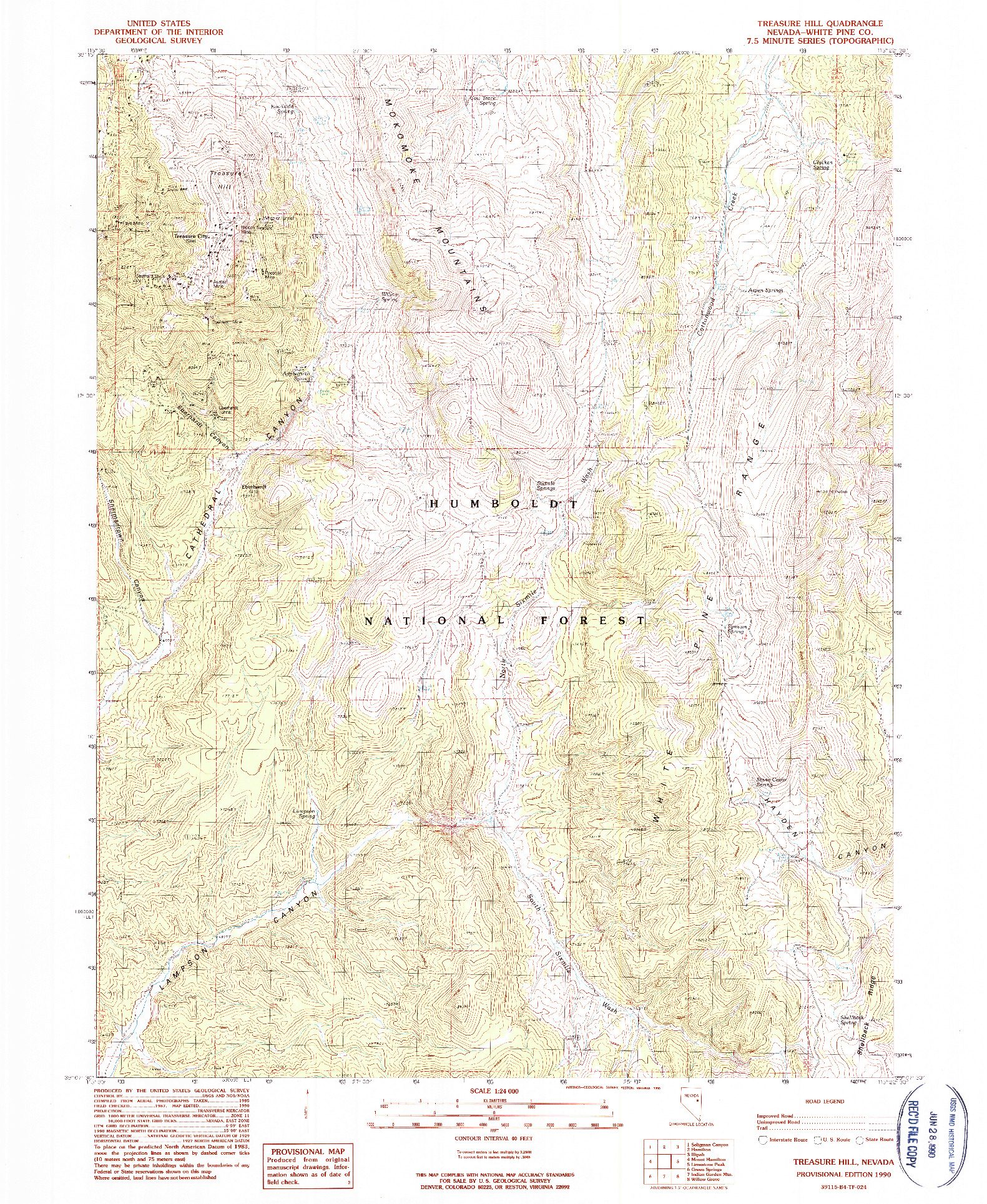 USGS 1:24000-SCALE QUADRANGLE FOR TREASURE HILL, NV 1990