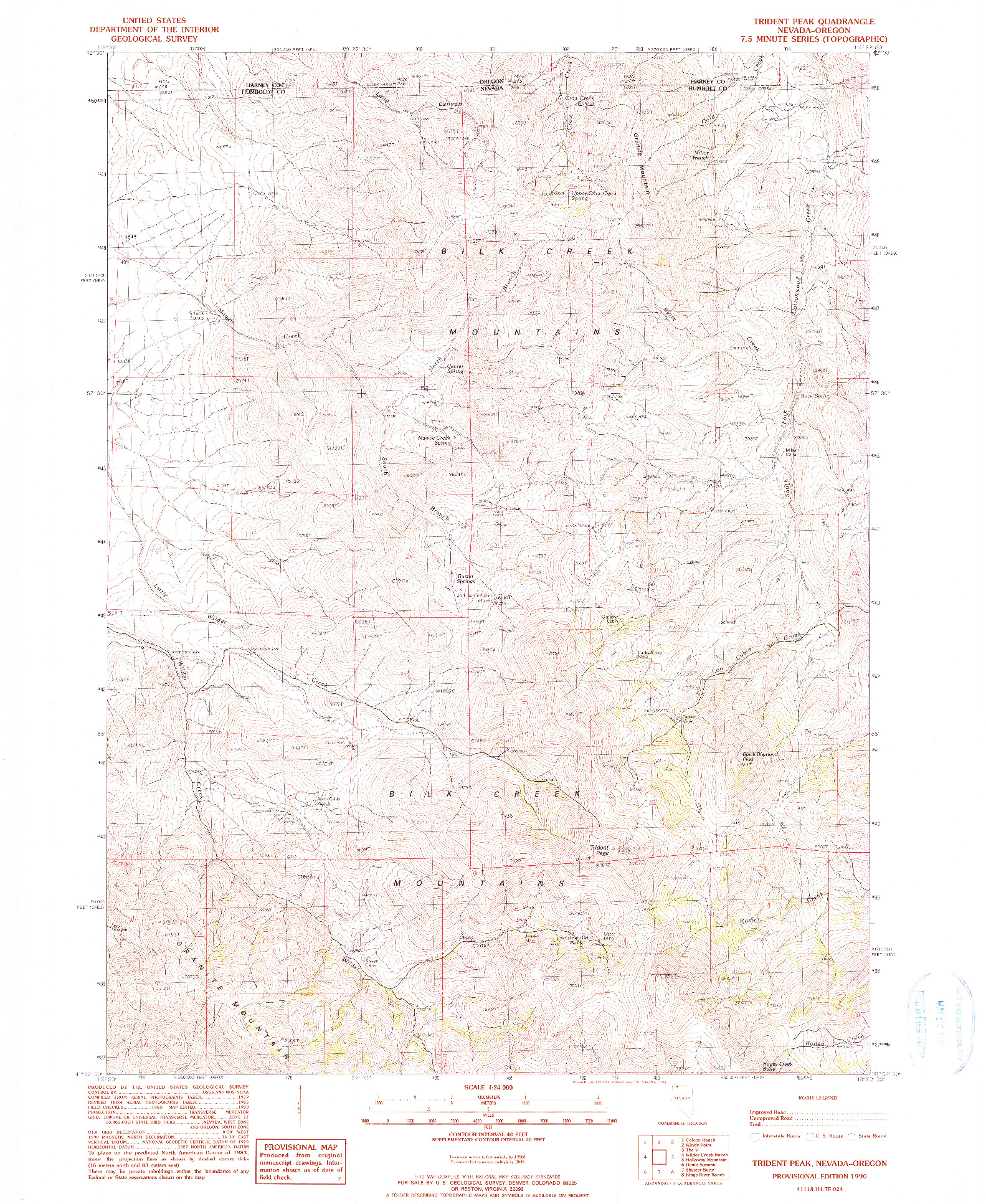 USGS 1:24000-SCALE QUADRANGLE FOR TRIDENT PEAK, NV 1990
