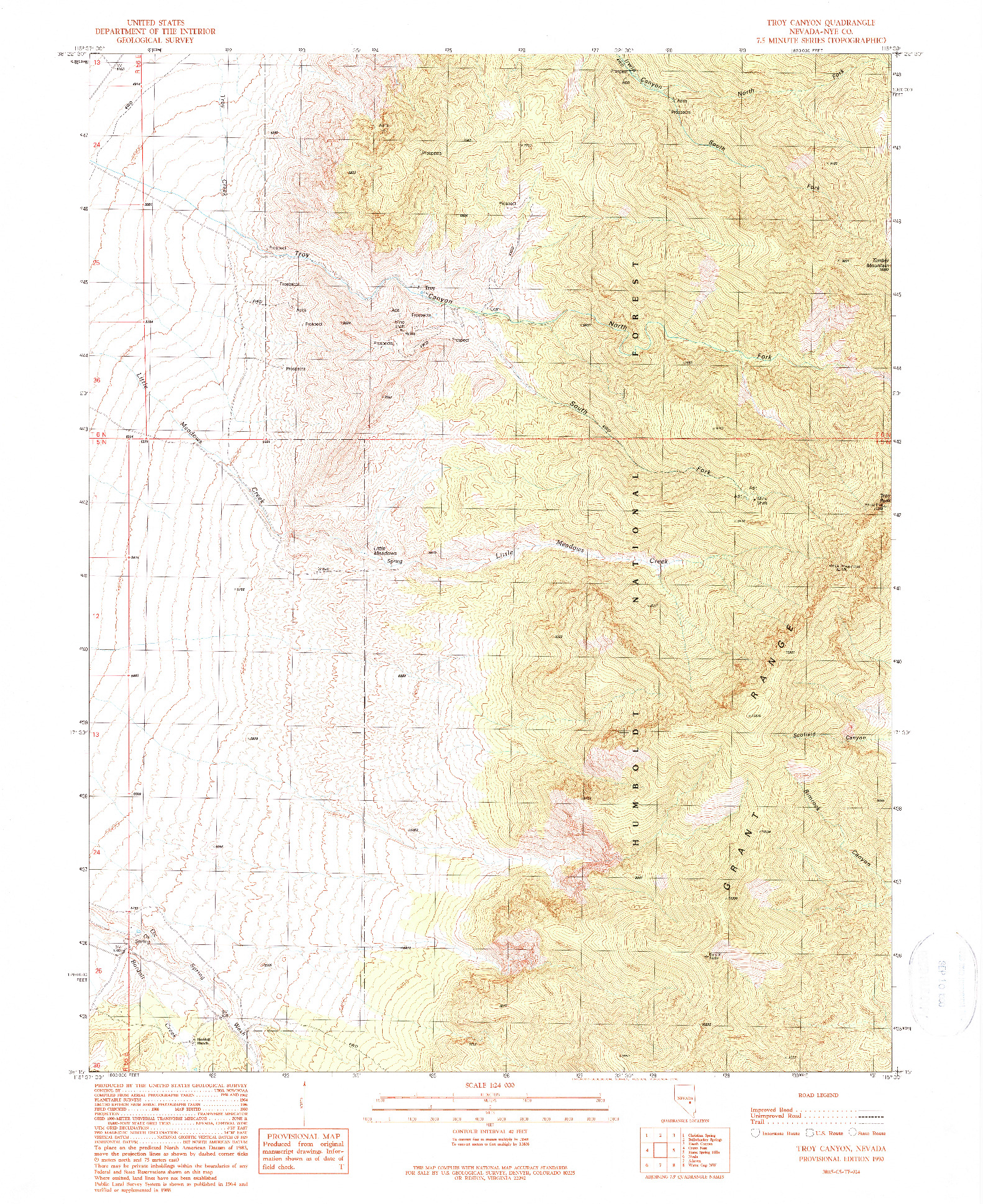 USGS 1:24000-SCALE QUADRANGLE FOR TROY CANYON, NV 1990