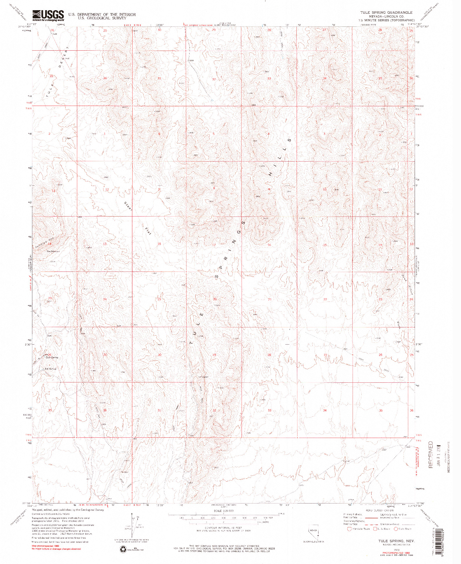 USGS 1:24000-SCALE QUADRANGLE FOR TULE SPRING, NV 1973