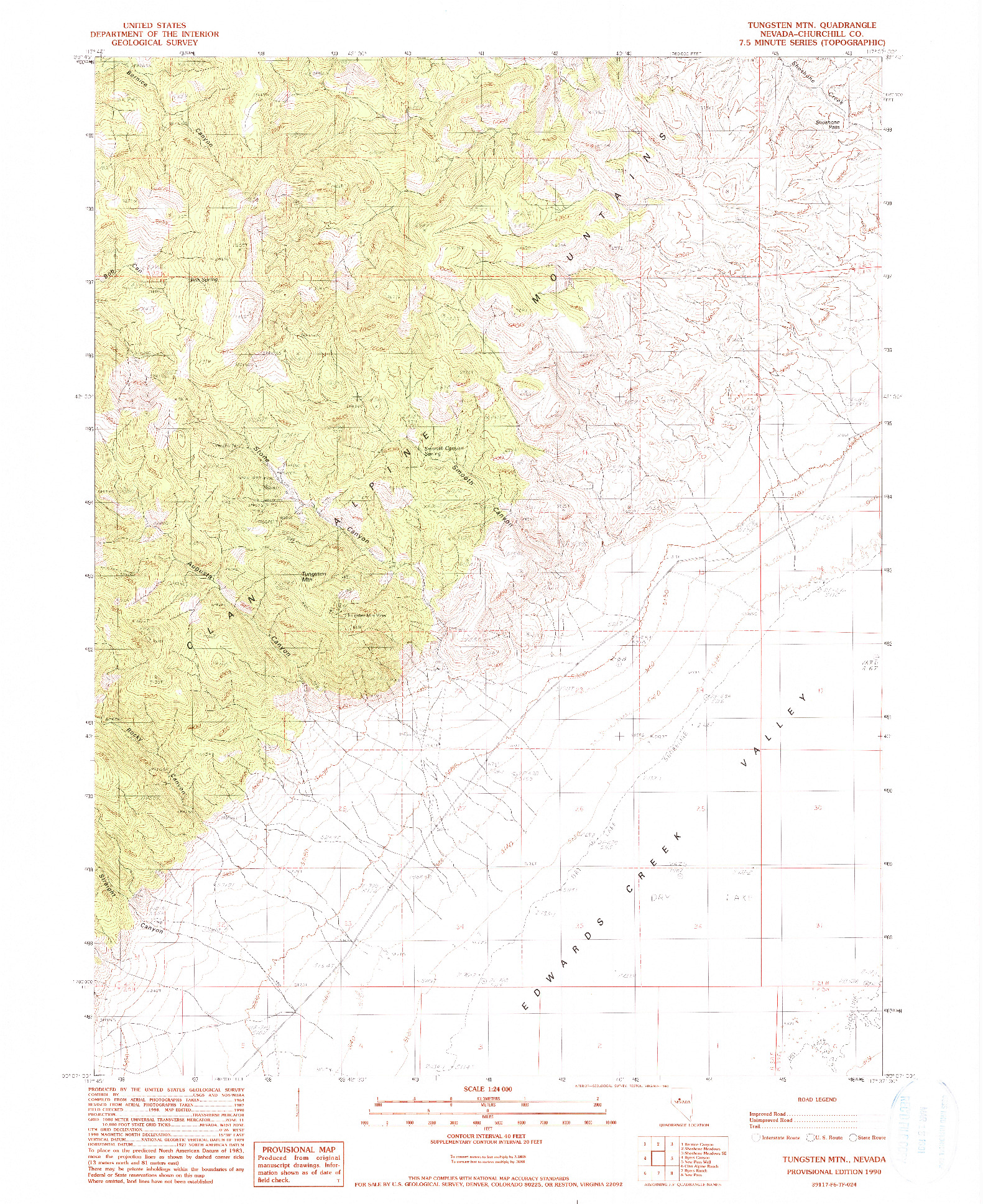 USGS 1:24000-SCALE QUADRANGLE FOR TUNGSTEN MTN., NV 1990