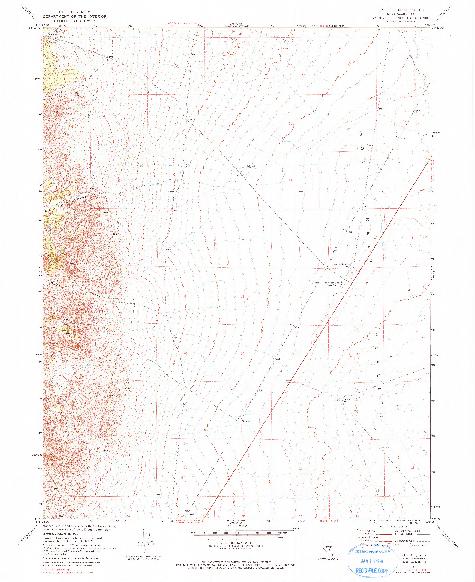 USGS 1:24000-SCALE QUADRANGLE FOR TYBO SE, NV 1967
