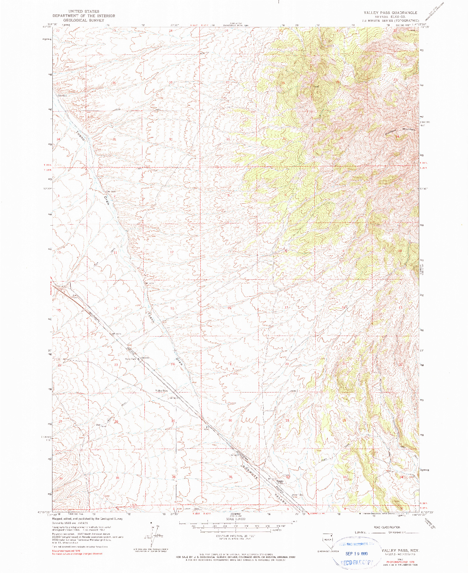 USGS 1:24000-SCALE QUADRANGLE FOR VALLEY PASS, NV 1967