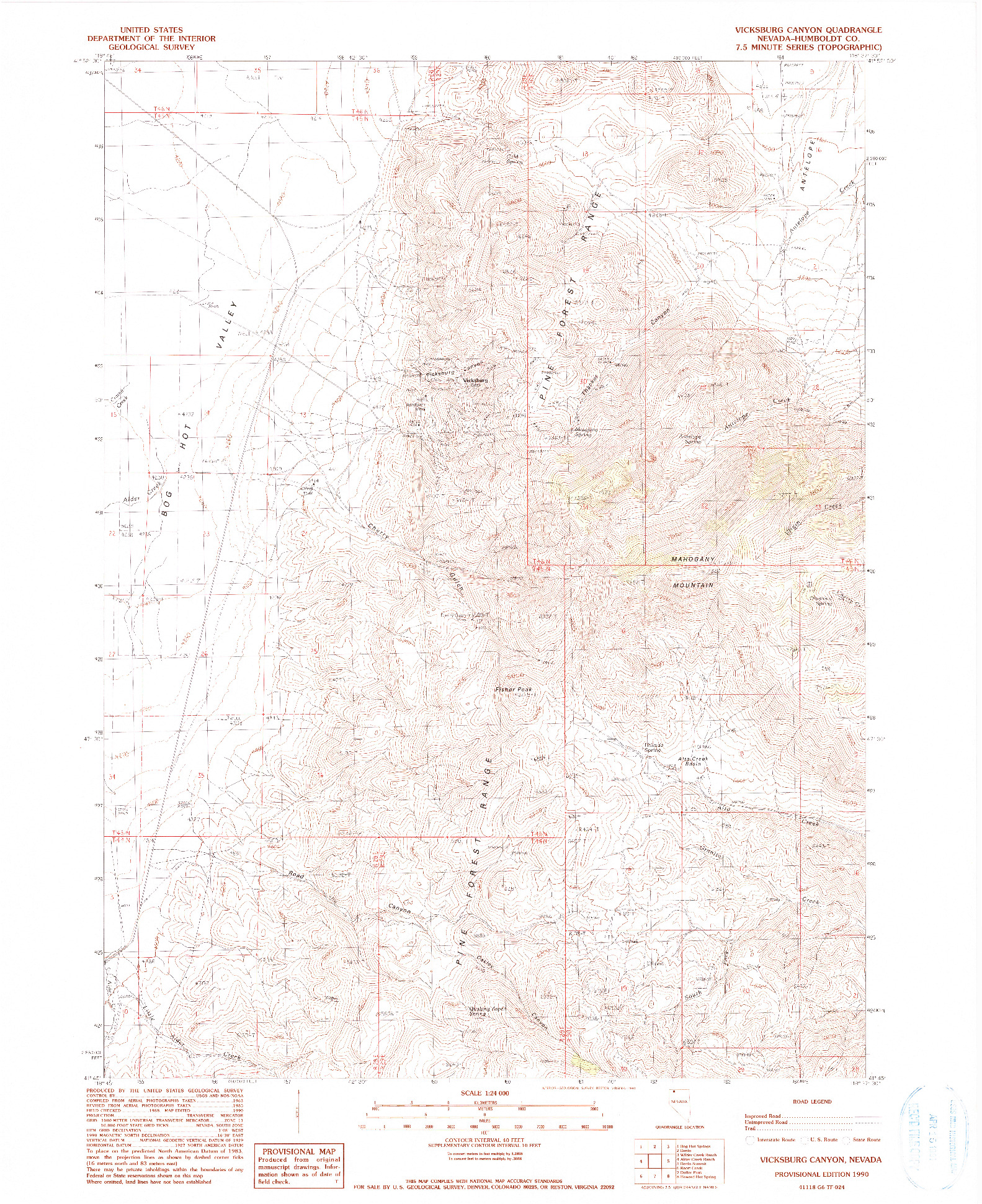 USGS 1:24000-SCALE QUADRANGLE FOR VICKSBURG CANYON, NV 1990