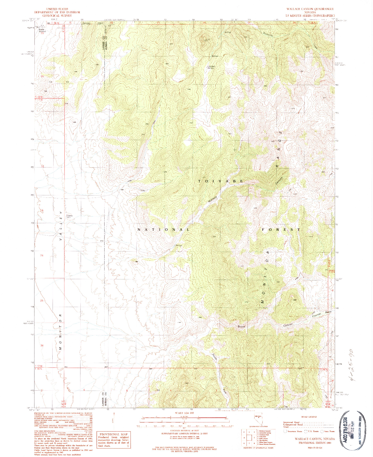 USGS 1:24000-SCALE QUADRANGLE FOR WALLACE CANYON, NV 1989