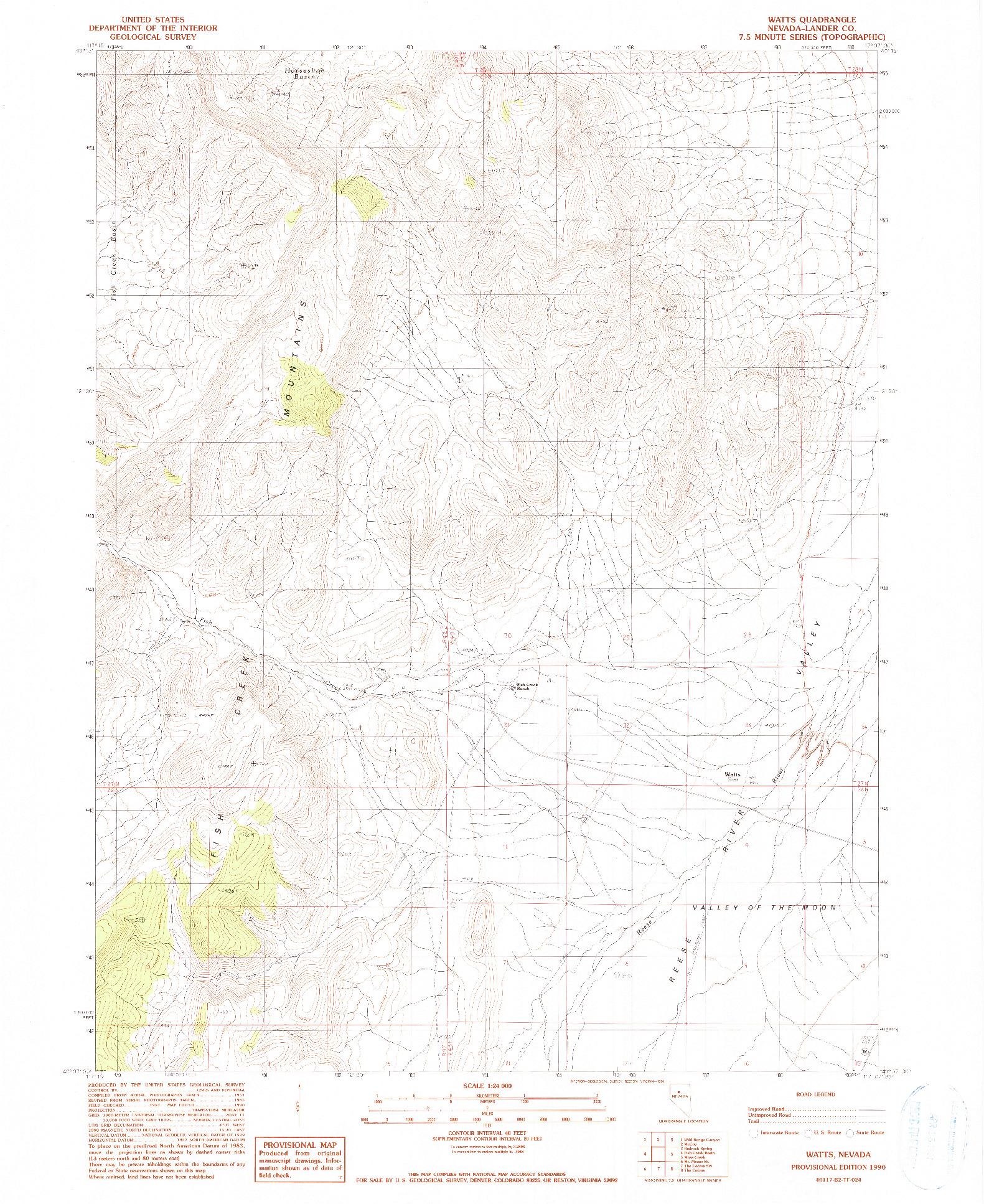 USGS 1:24000-SCALE QUADRANGLE FOR WATTS, NV 1990