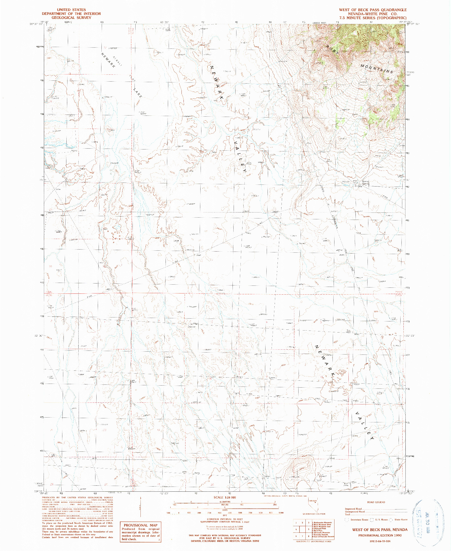 USGS 1:24000-SCALE QUADRANGLE FOR WEST OF BECK PASS, NV 1990