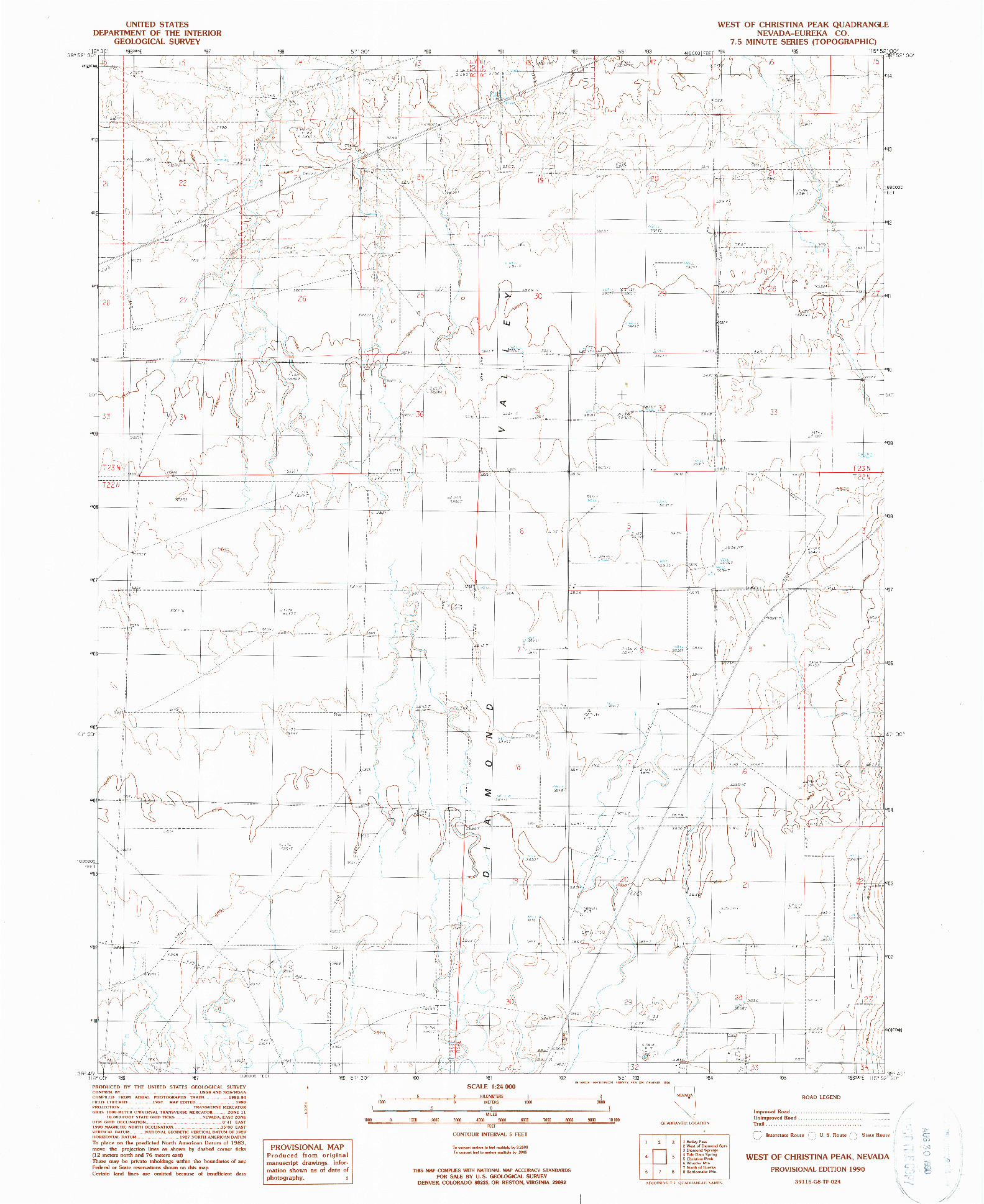 USGS 1:24000-SCALE QUADRANGLE FOR WEST OF CHRISTINA PEAK, NV 1990