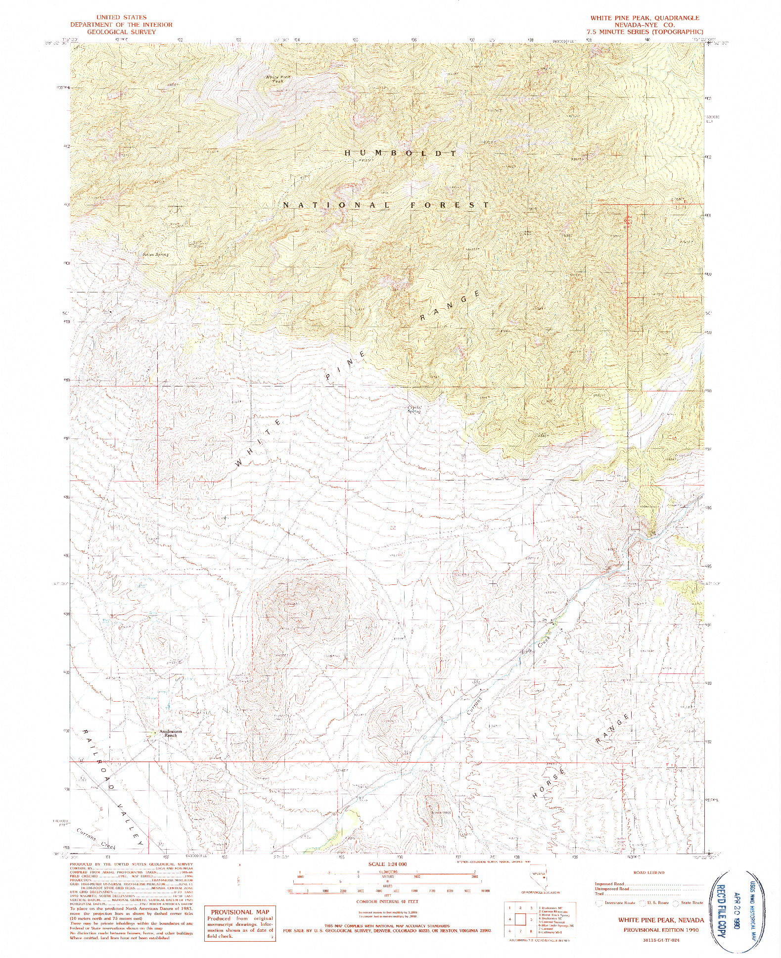 USGS 1:24000-SCALE QUADRANGLE FOR WHITE PINE PEAK, NV 1990