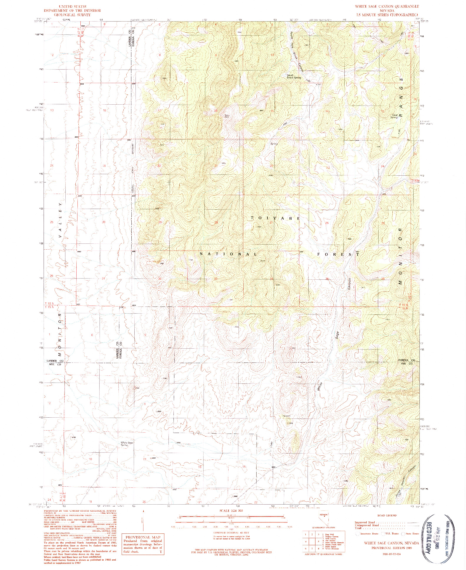 USGS 1:24000-SCALE QUADRANGLE FOR WHITE SAGE CANYON, NV 1989