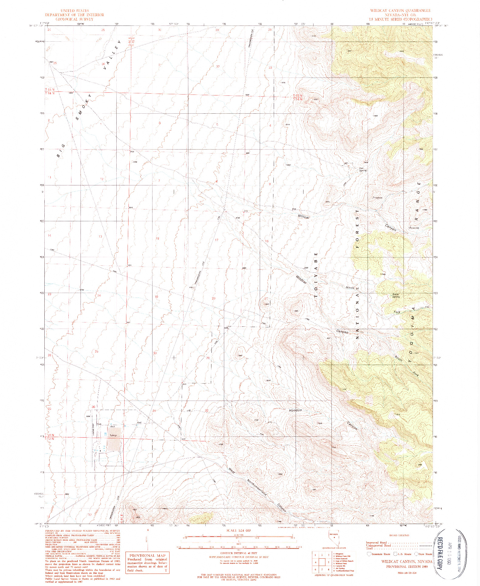 USGS 1:24000-SCALE QUADRANGLE FOR WILDCAT CANYON, NV 1989