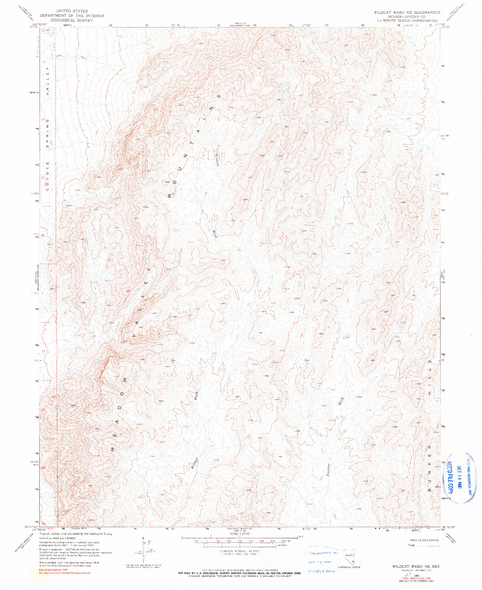 USGS 1:24000-SCALE QUADRANGLE FOR WILDCAT WASH NE, NV 1969