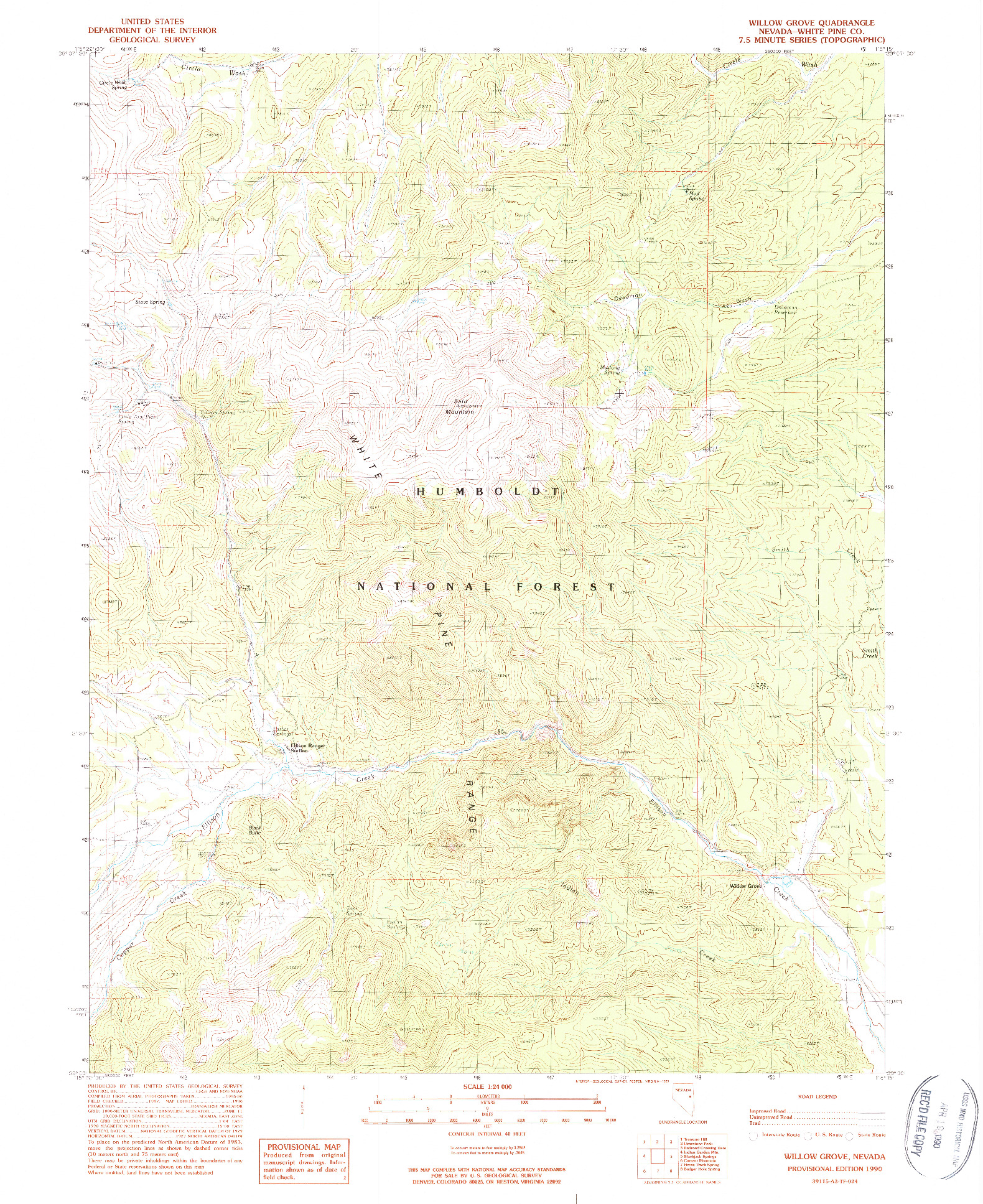USGS 1:24000-SCALE QUADRANGLE FOR WILLOW GROVE, NV 1990