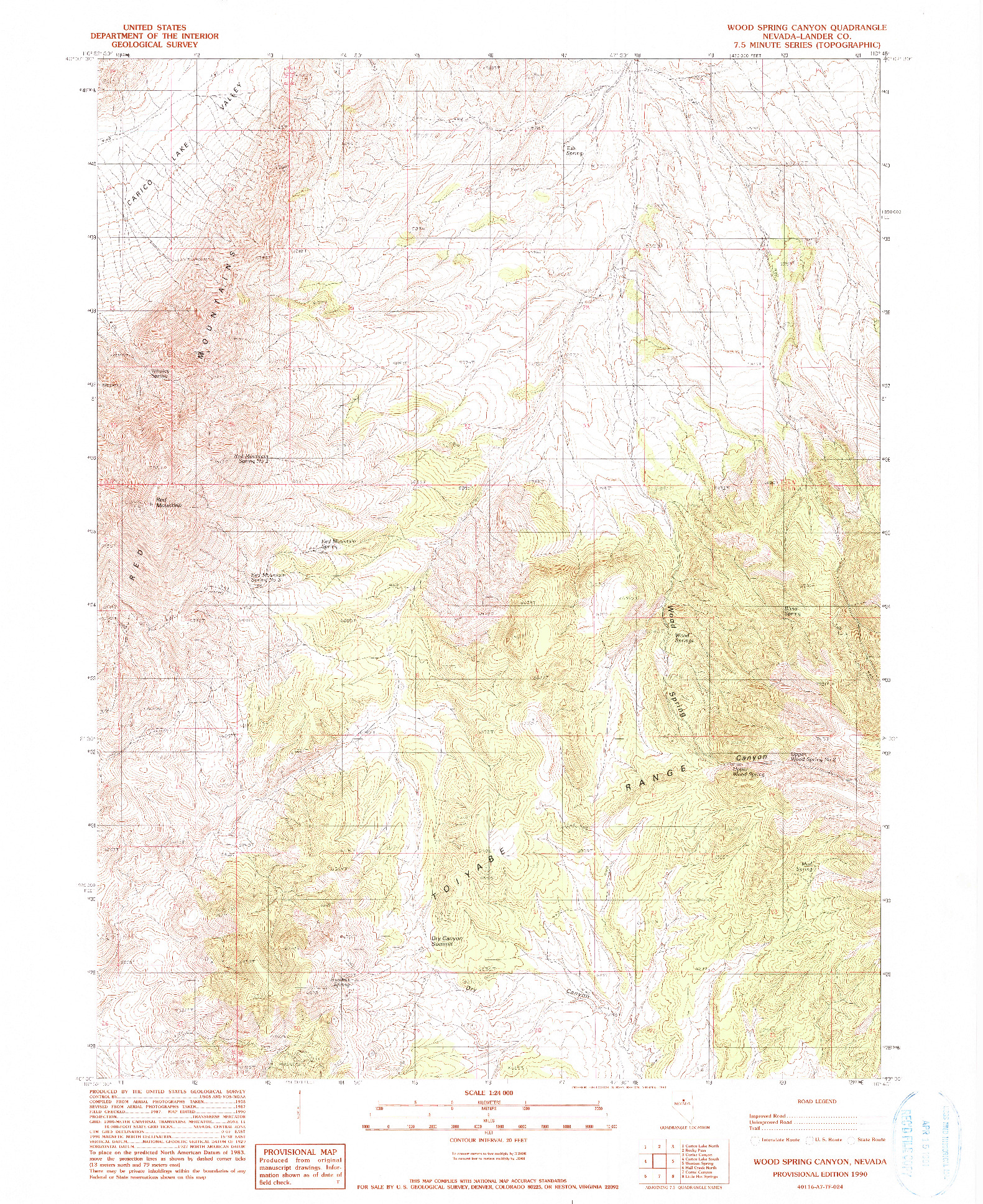 USGS 1:24000-SCALE QUADRANGLE FOR WOOD SPRING CANYON, NV 1990