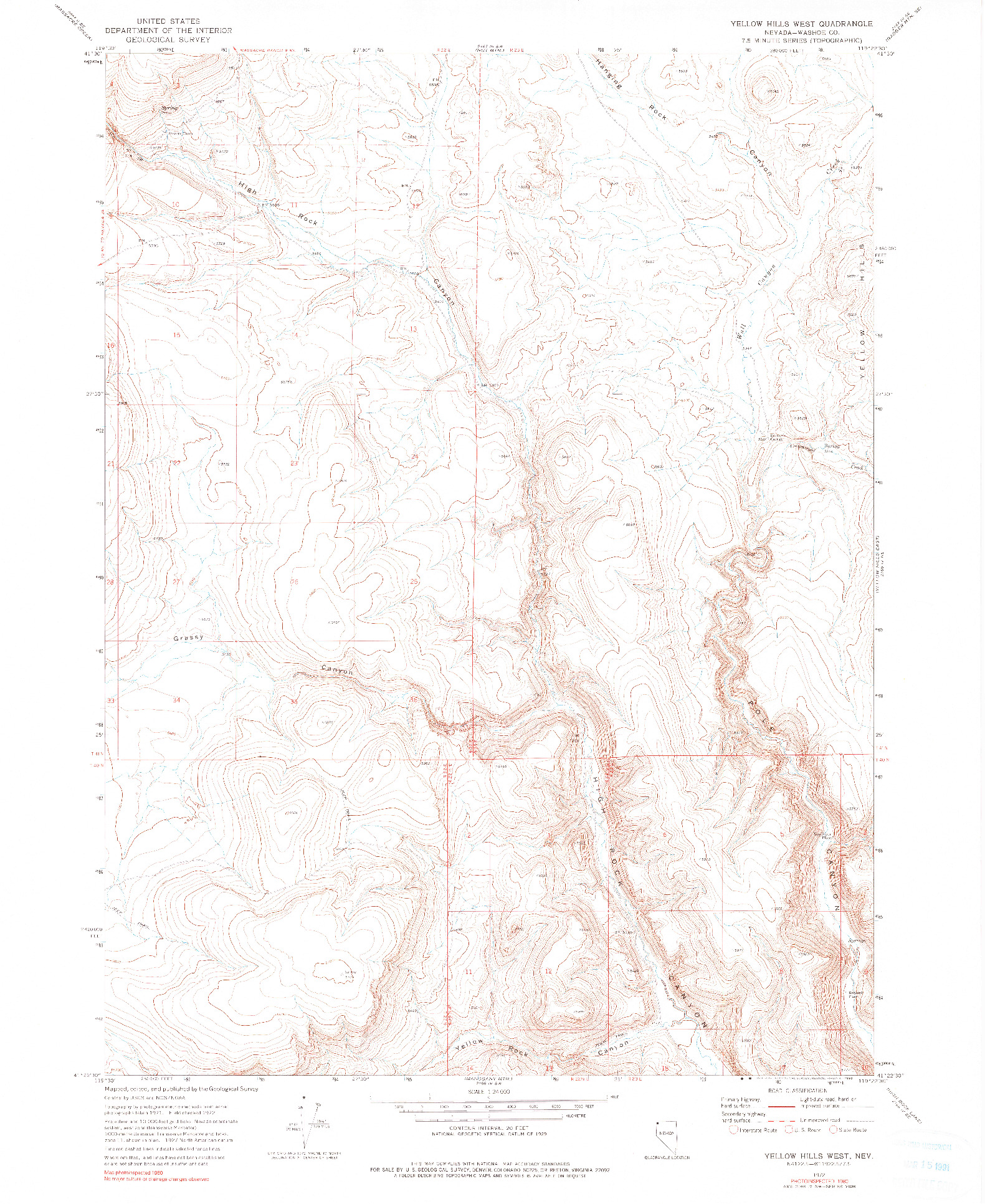 USGS 1:24000-SCALE QUADRANGLE FOR YELLOW HILLS WEST, NV 1972