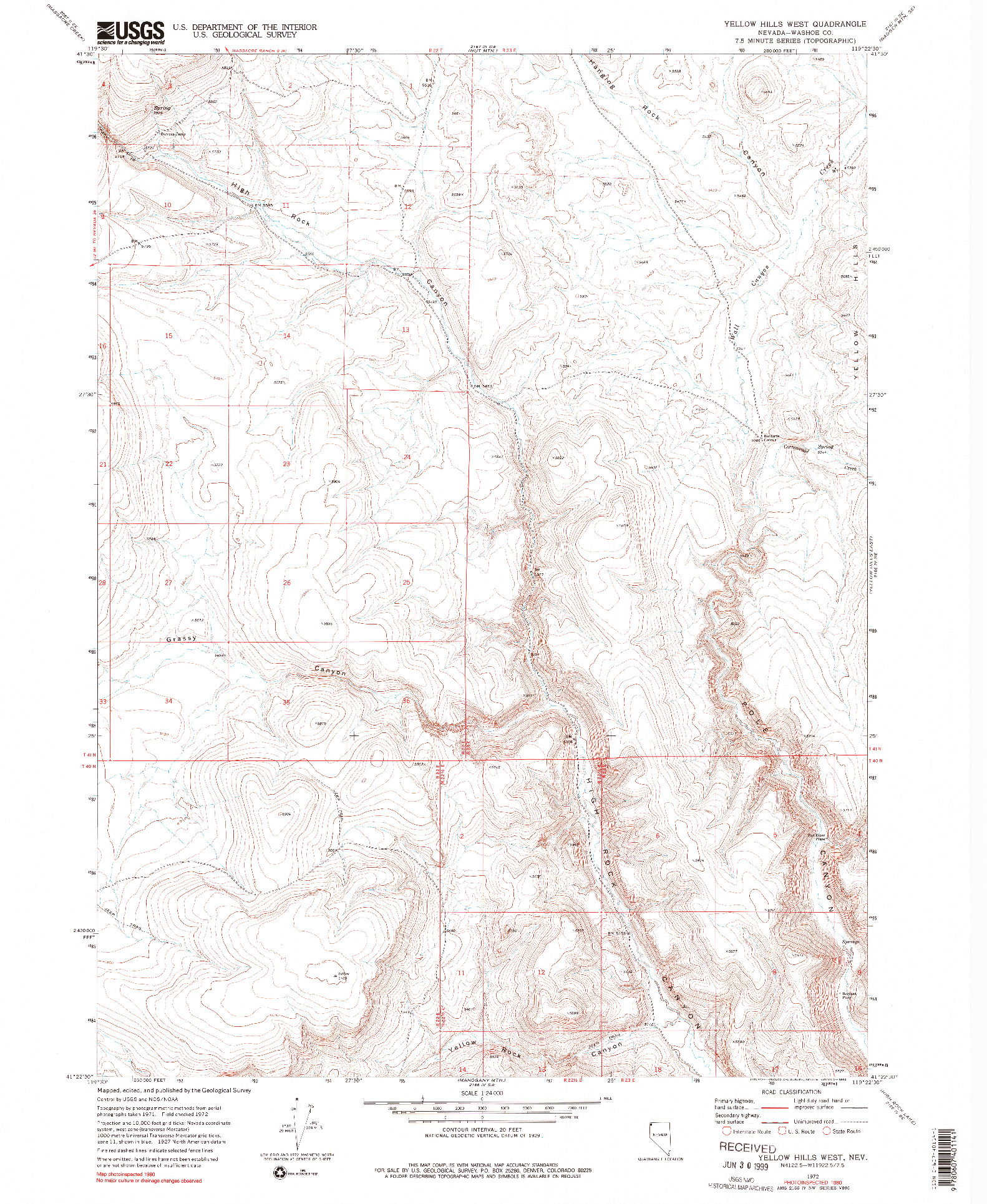 USGS 1:24000-SCALE QUADRANGLE FOR YELLOW HILLS WEST, NV 1972