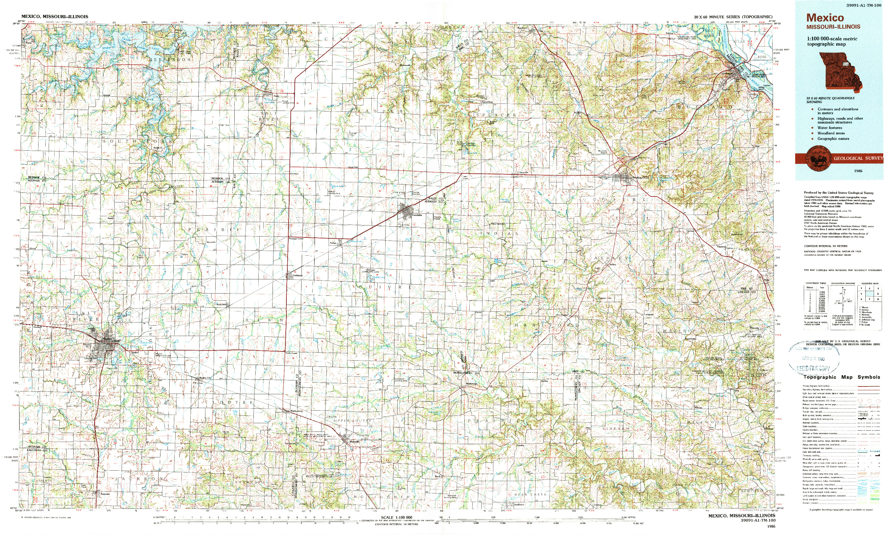 USGS 1:100000-SCALE QUADRANGLE FOR MEXICO, MO 1986