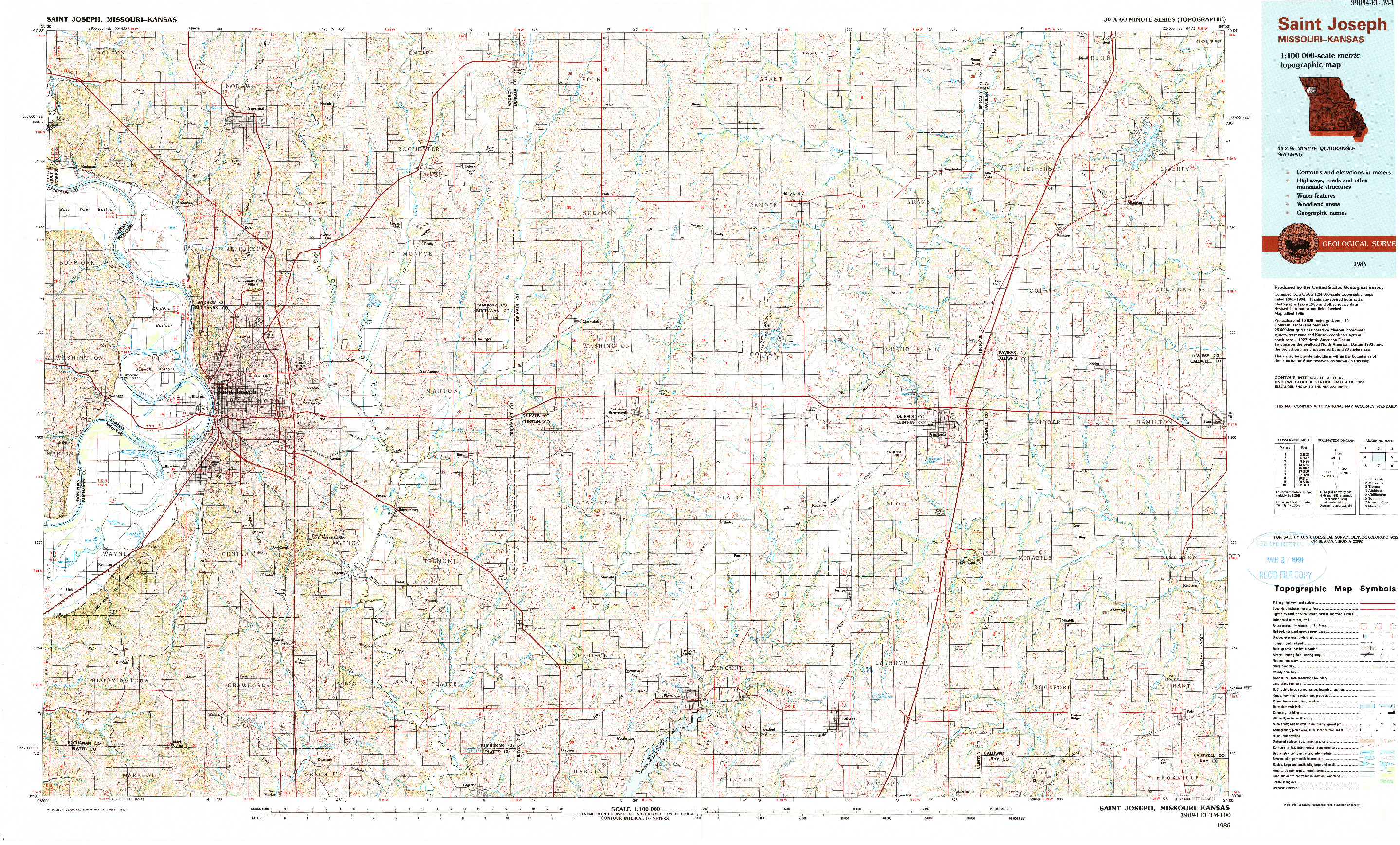 USGS 1:100000-SCALE QUADRANGLE FOR SAINT JOSEPH, MO 1986