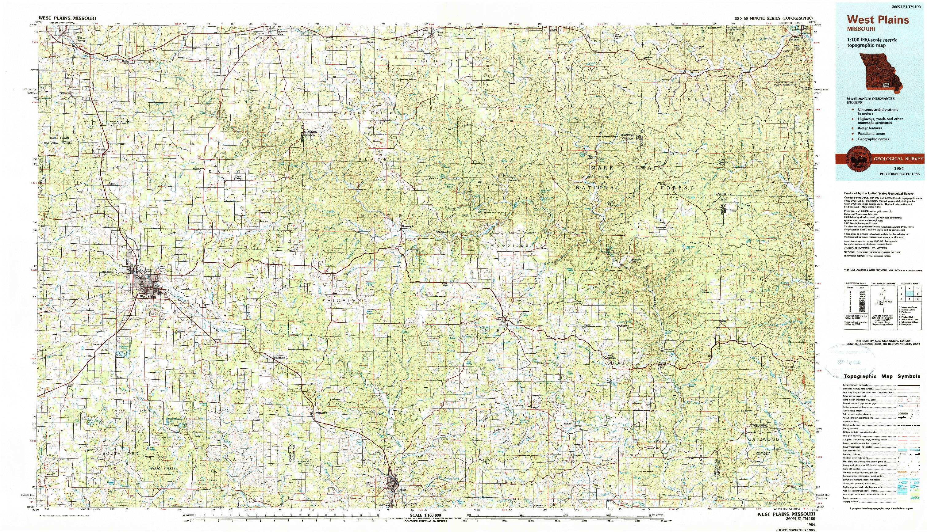 USGS 1:100000-SCALE QUADRANGLE FOR WEST PLAINS, MO 1984