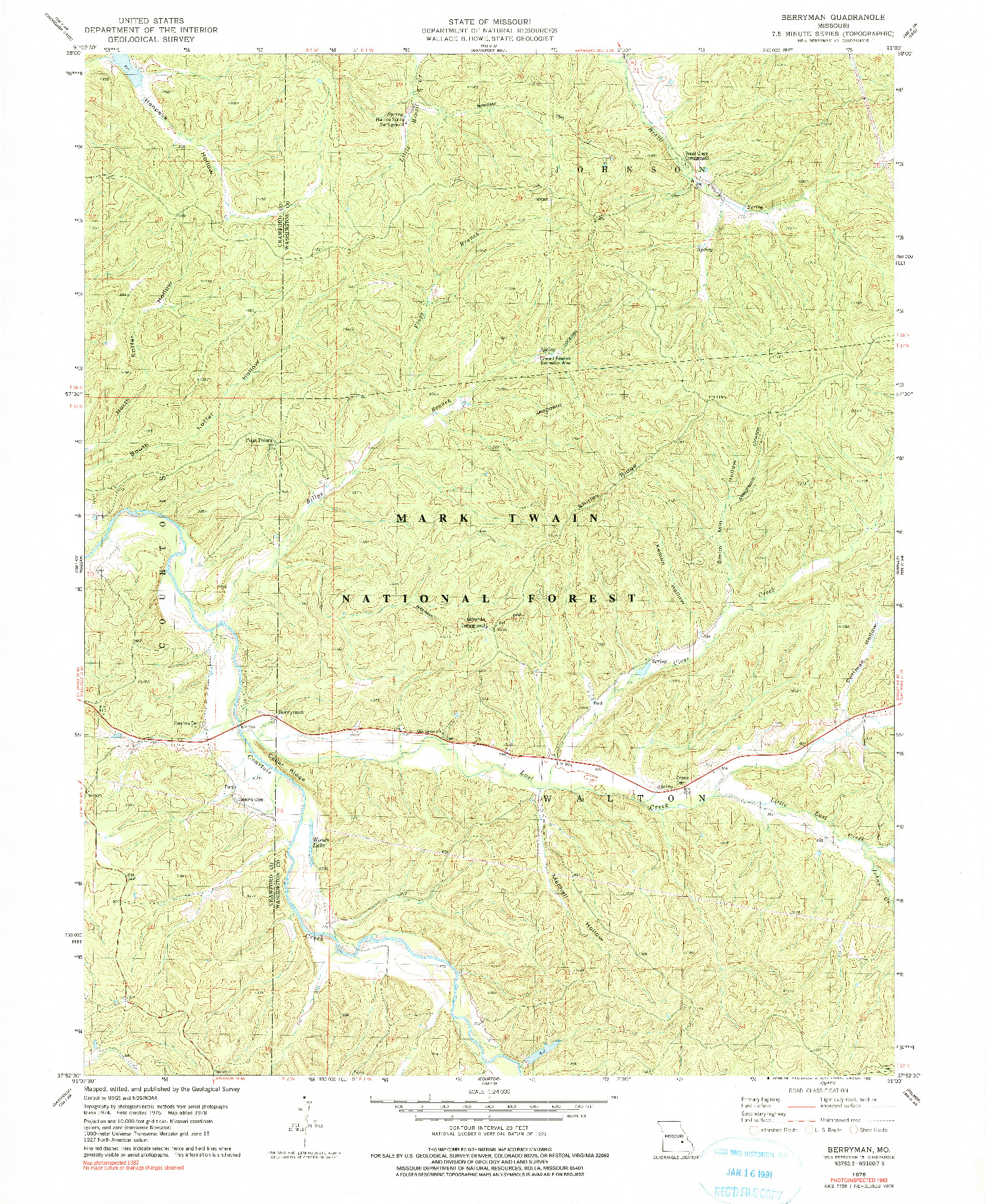 USGS 1:24000-SCALE QUADRANGLE FOR BERRYMAN, MO 1978