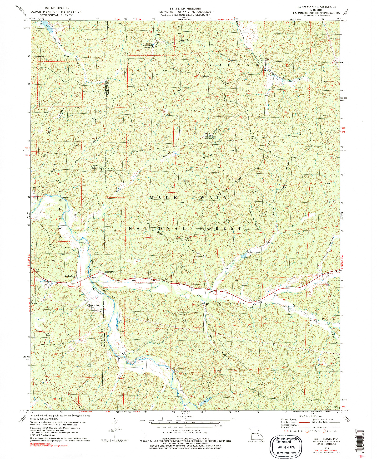 USGS 1:24000-SCALE QUADRANGLE FOR BERRYMAN, MO 1978