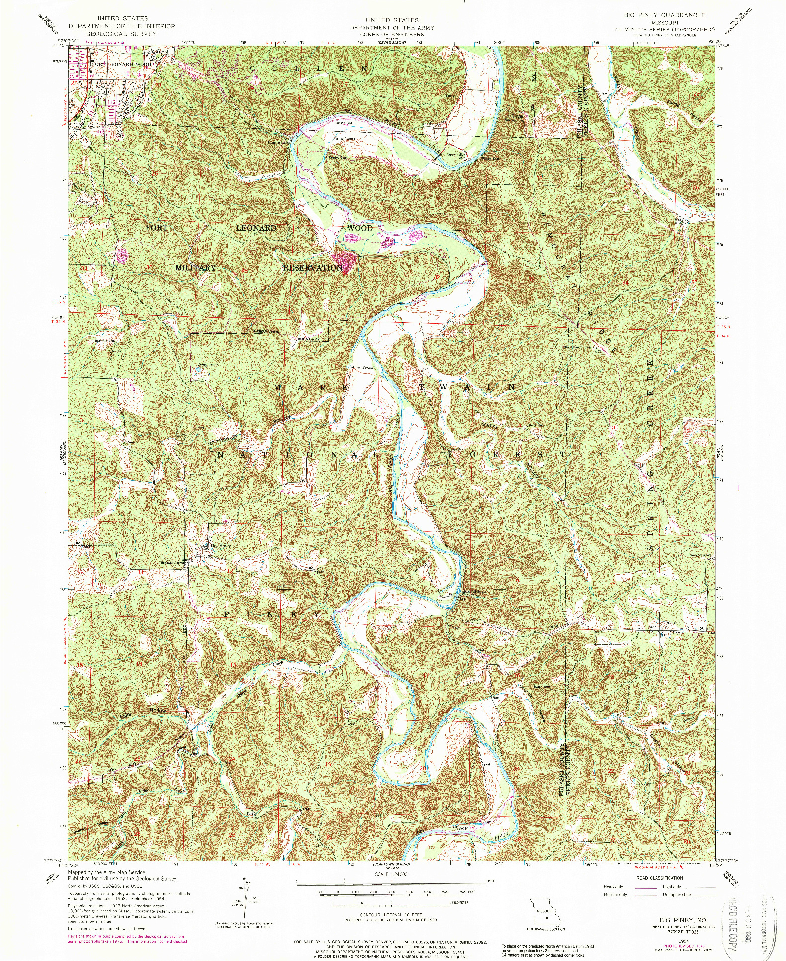 USGS 1:24000-SCALE QUADRANGLE FOR BIG PINEY, MO 1954
