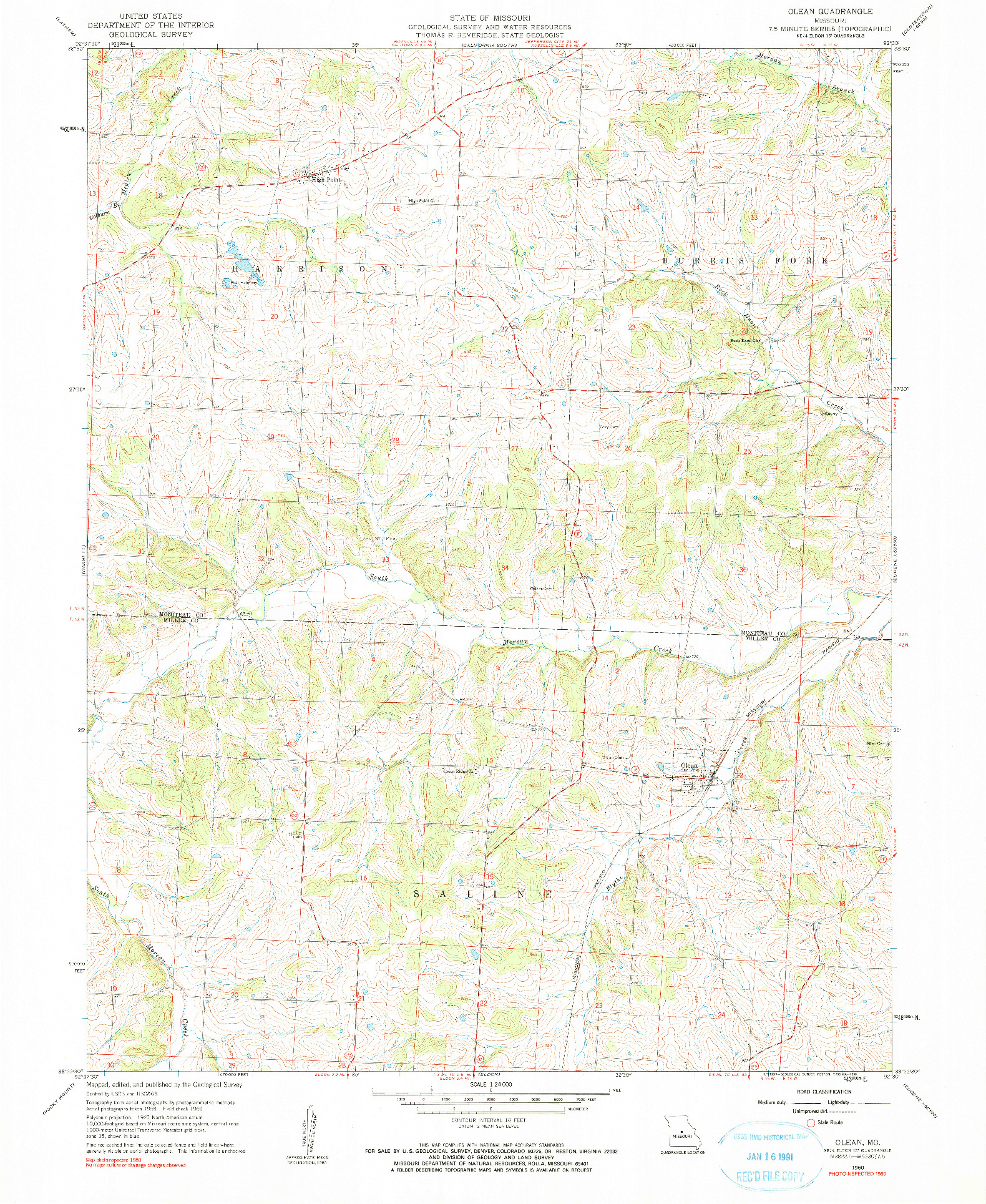 USGS 1:24000-SCALE QUADRANGLE FOR OLEAN, MO 1960