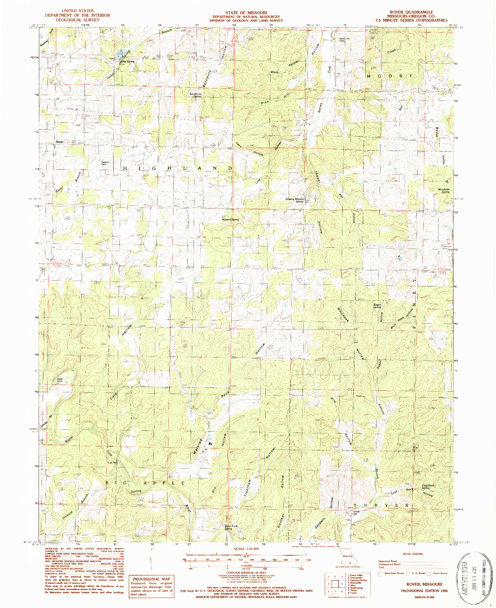 USGS 1:24000-SCALE QUADRANGLE FOR ROVER, MO 1986