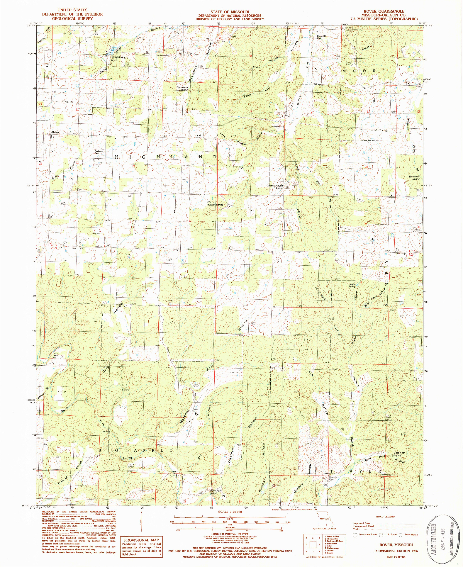 USGS 1:24000-SCALE QUADRANGLE FOR ROVER, MO 1986