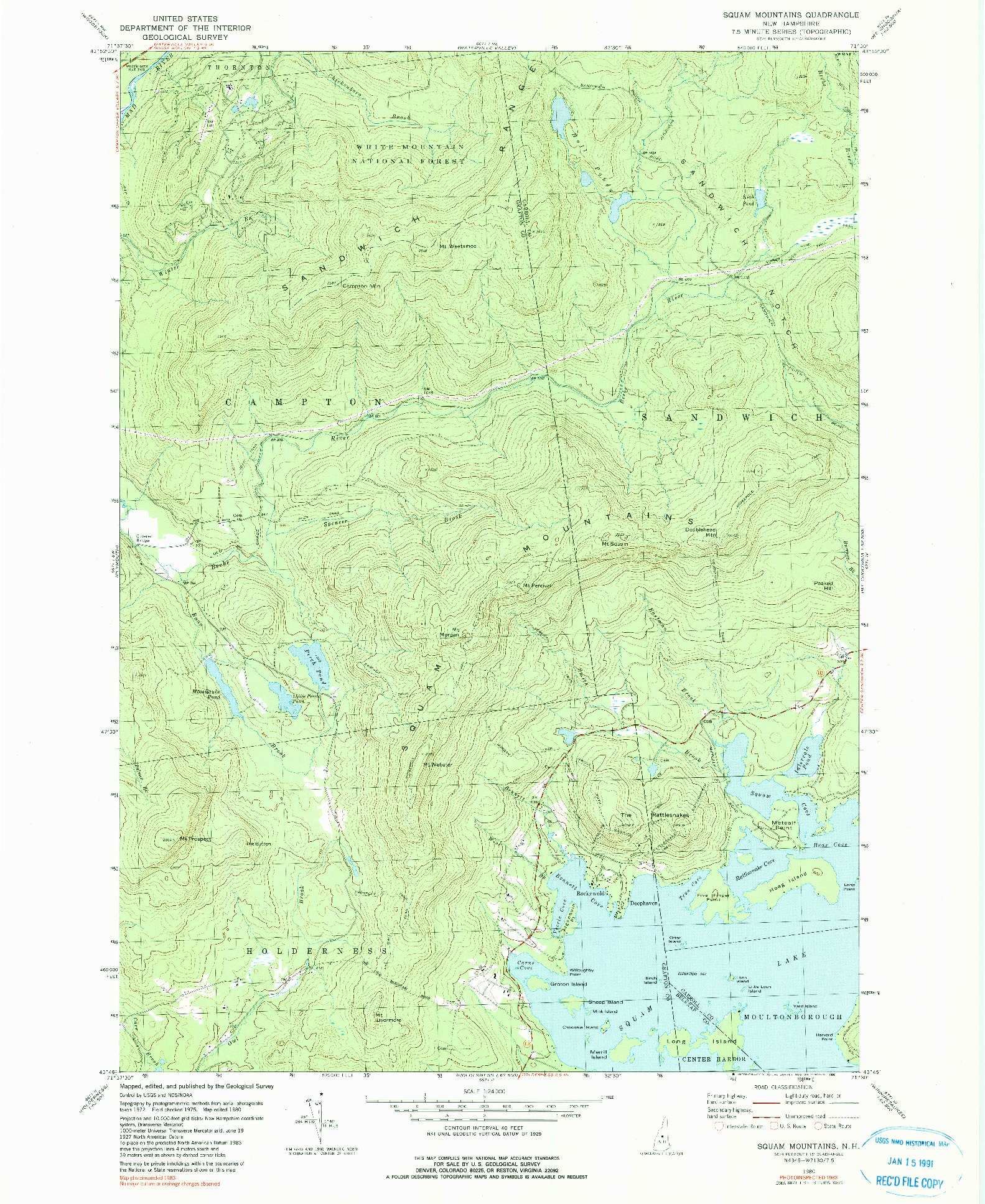 USGS 1:24000-SCALE QUADRANGLE FOR SQUAM MOUNTAINS, NH 1980