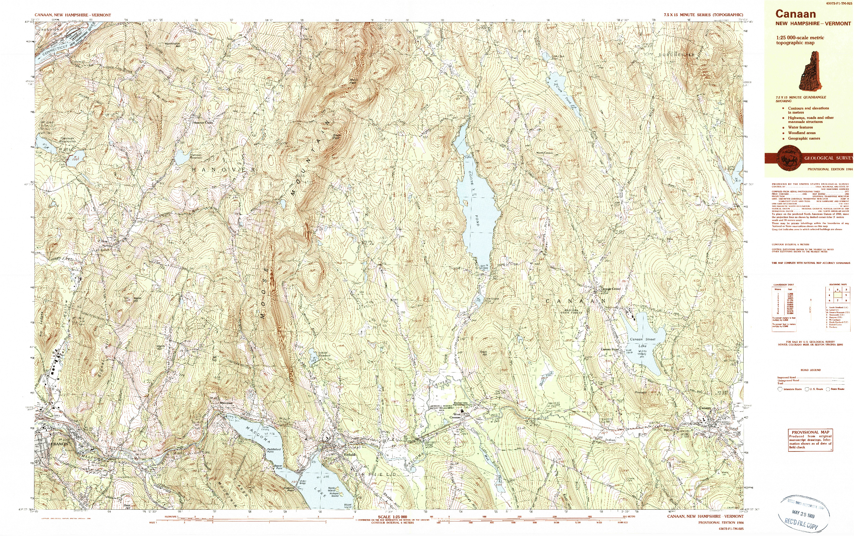 USGS 1:25000-SCALE QUADRANGLE FOR CANAAN, NH 1984