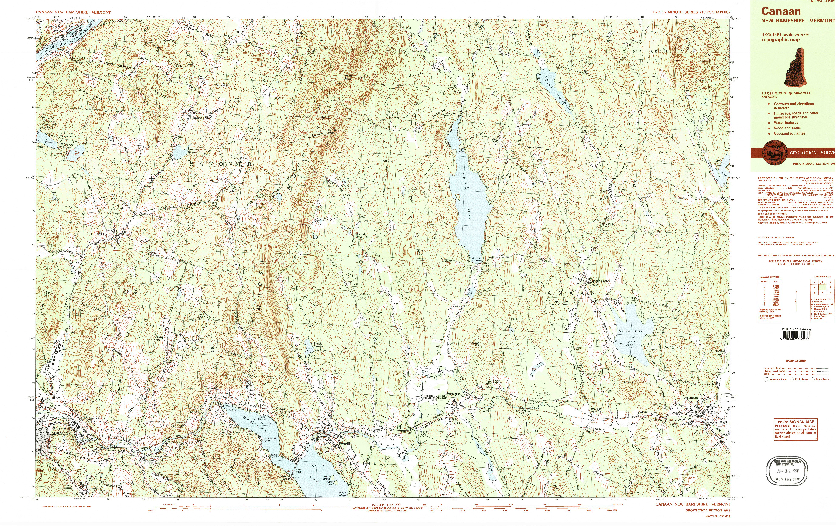 USGS 1:25000-SCALE QUADRANGLE FOR CANAAN, NH 1984