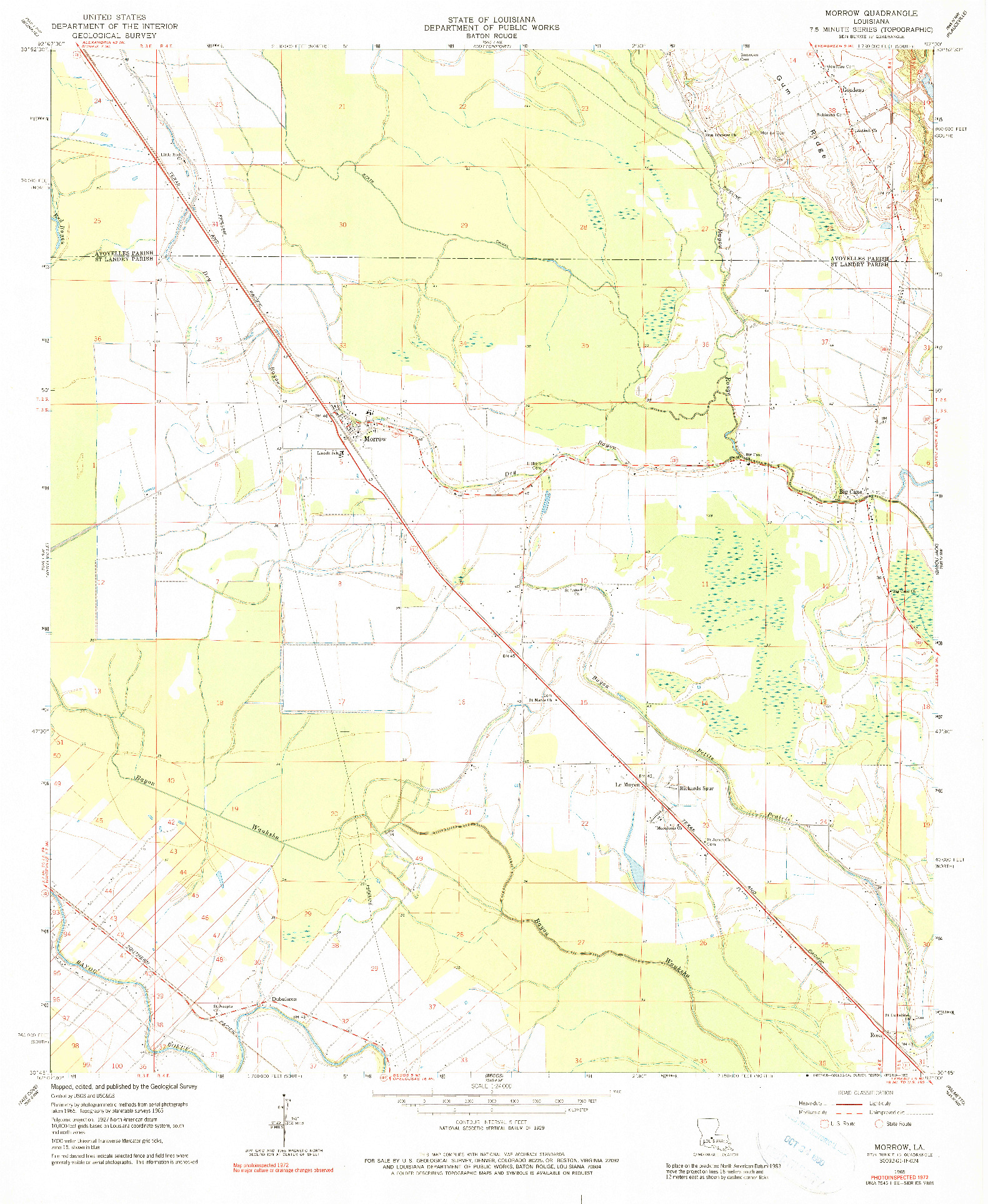 USGS 1:24000-SCALE QUADRANGLE FOR MORROW, LA 1965