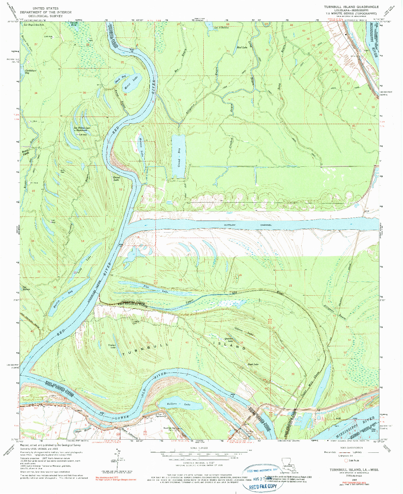 USGS 1:24000-SCALE QUADRANGLE FOR TURNBULL ISLAND, LA 1965