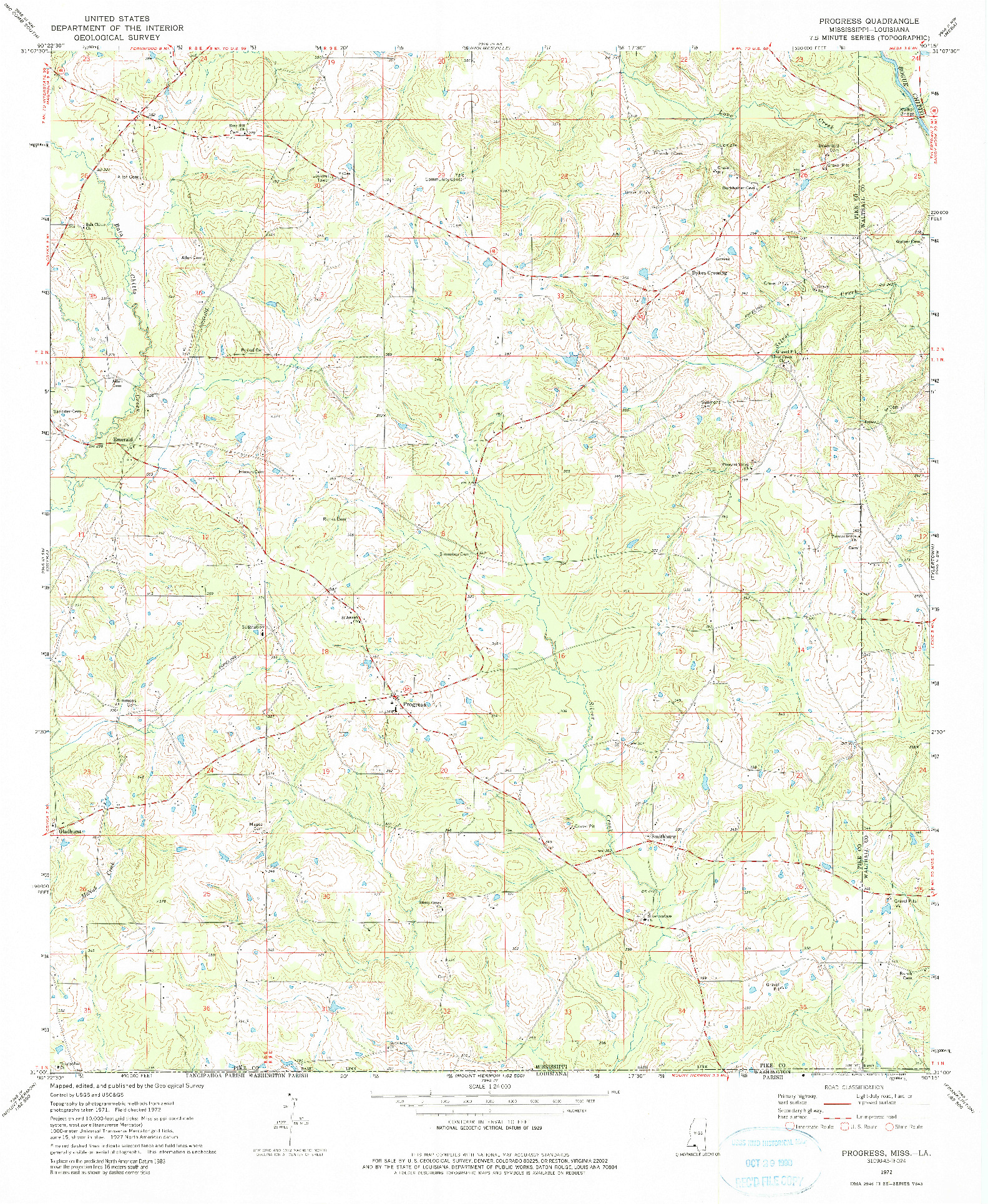 USGS 1:24000-SCALE QUADRANGLE FOR PROGRESS, MS 1972