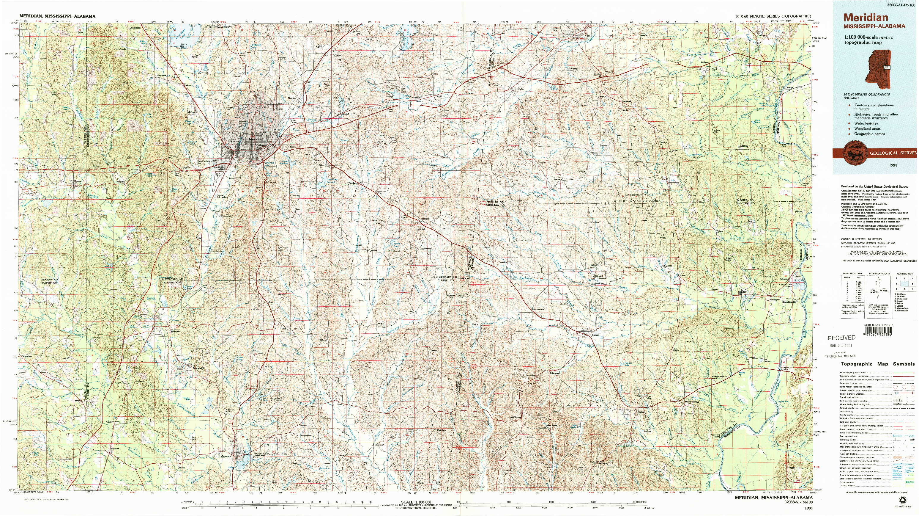 USGS 1:100000-SCALE QUADRANGLE FOR MERIDIAN, MS 1984
