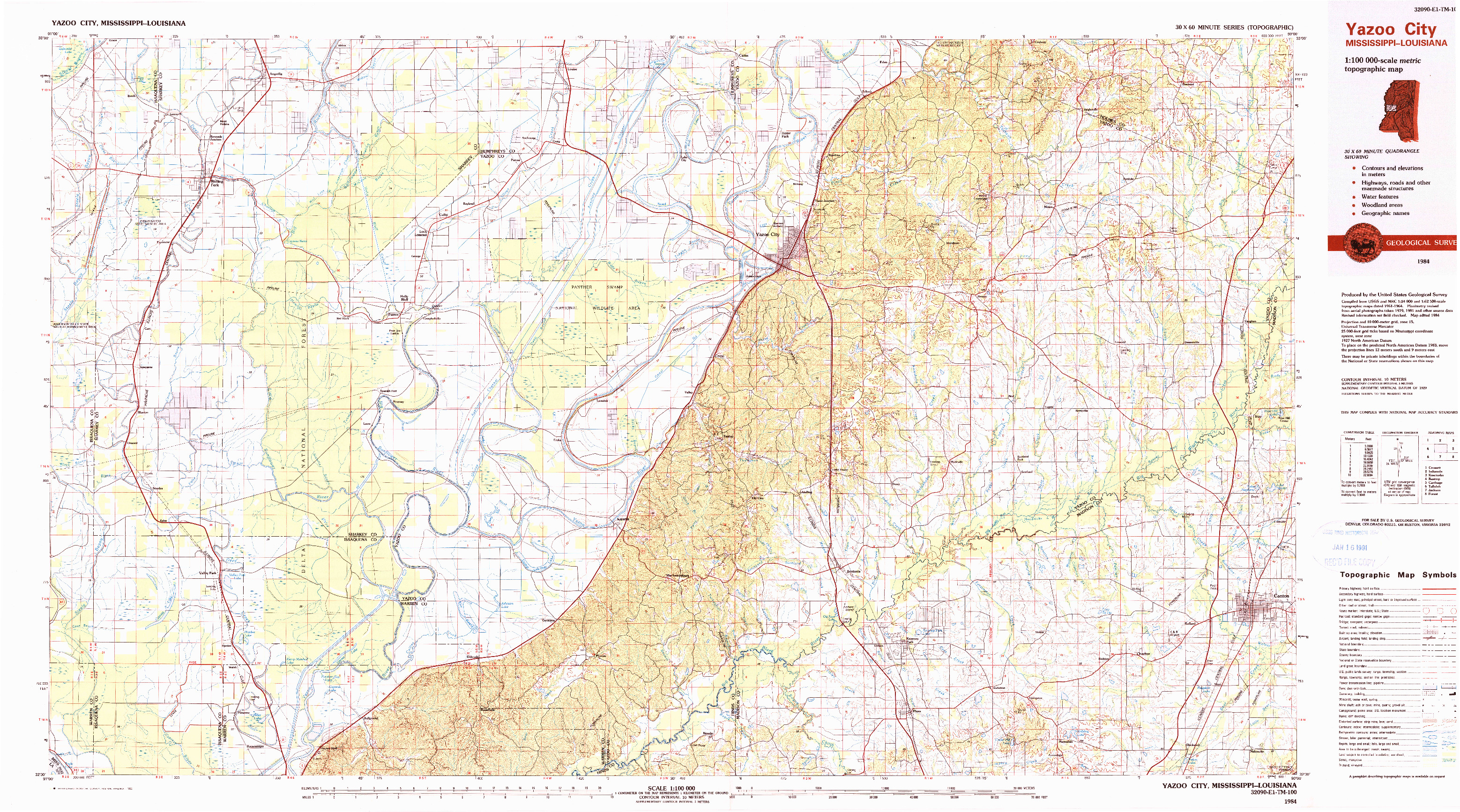 USGS 1:100000-SCALE QUADRANGLE FOR YAZOO CITY, MS 1984