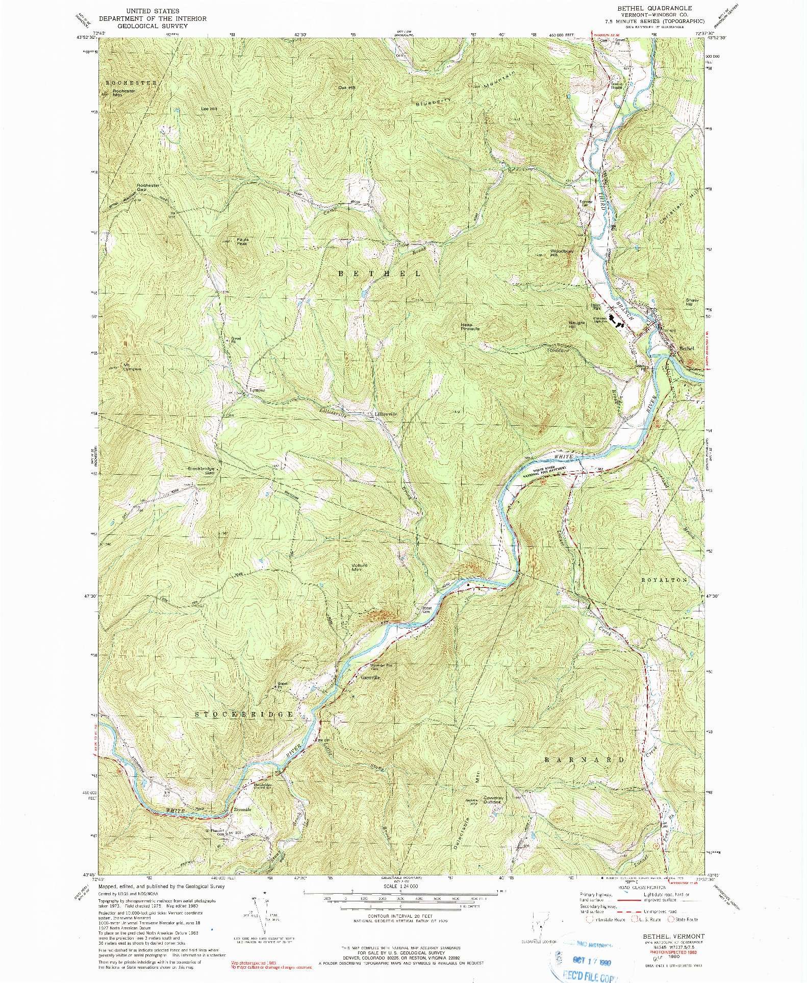 USGS 1:24000-SCALE QUADRANGLE FOR BETHEL, VT 1980